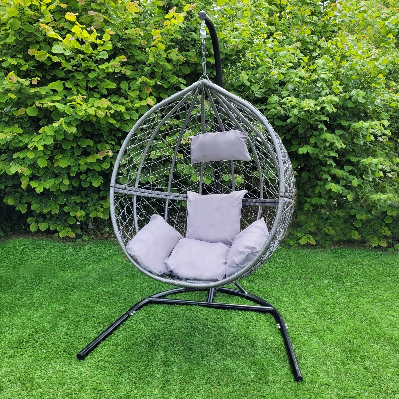 Q-Rax Sedia Sospesa Uovo Rattan Grigio con Cuscini