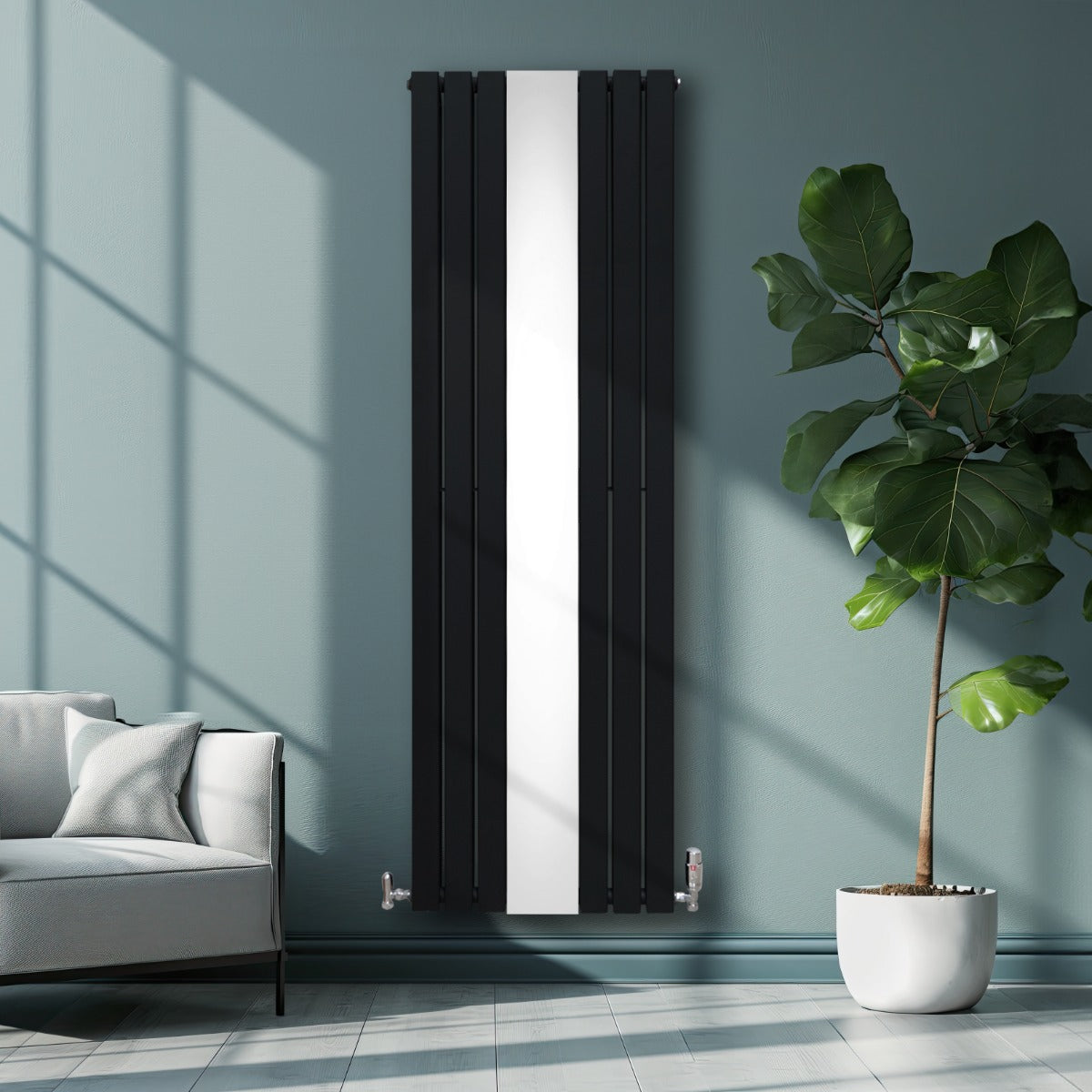 Q-Rax Radiatore Specchio 1800x565 Nero Valvole