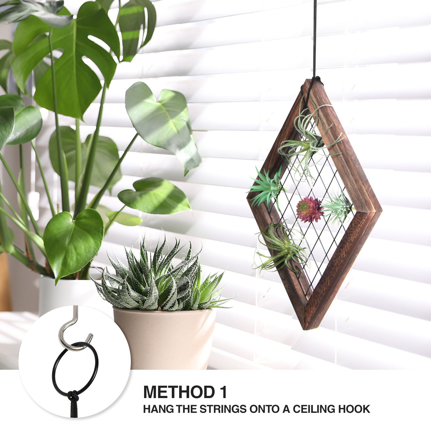 Jackcube Plant Portapiante Sospeso Diamante Legno Rete Corda