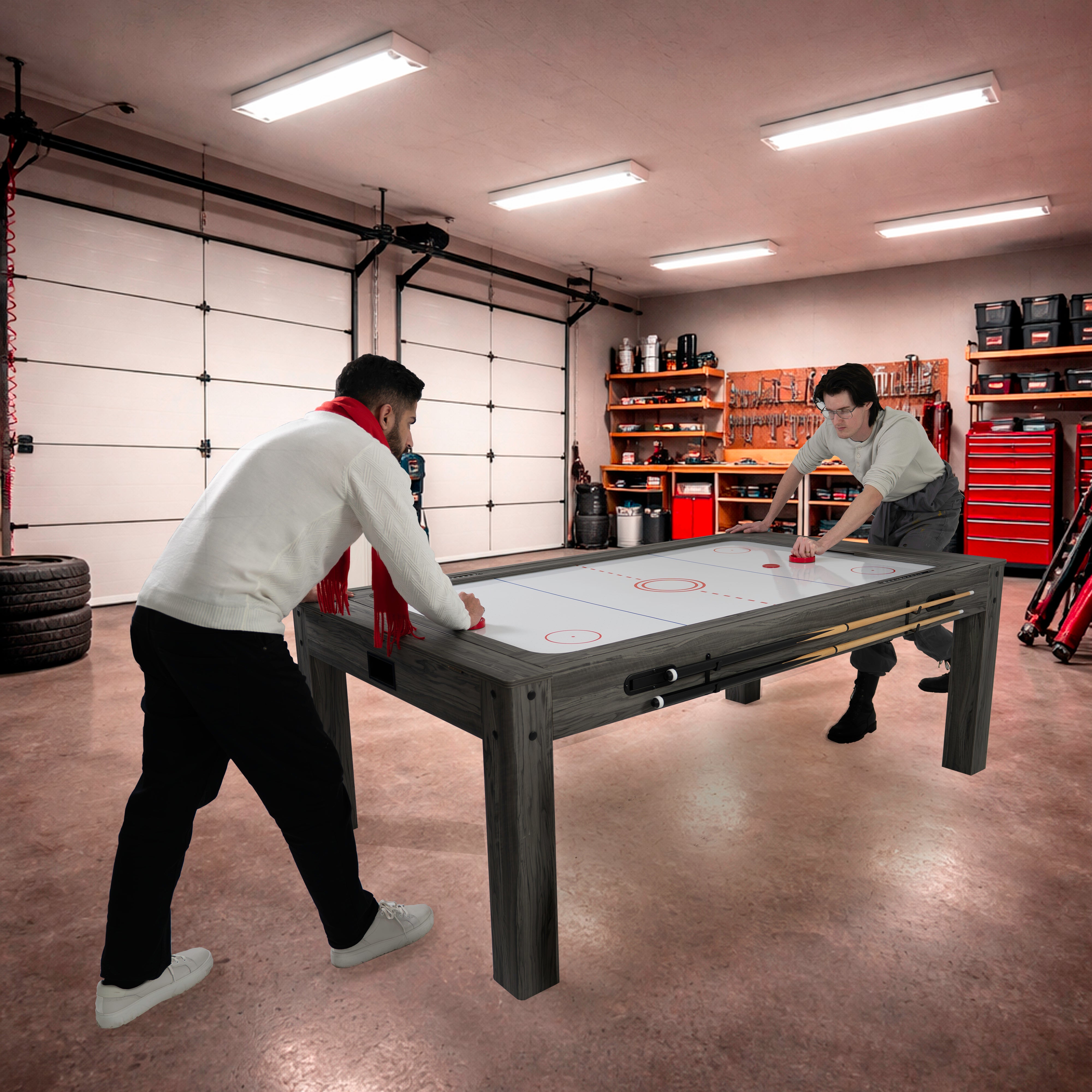 Q-Rax Tavolo Giochi 7-in-1 Tavolo Biliardo Grigio con Panche
