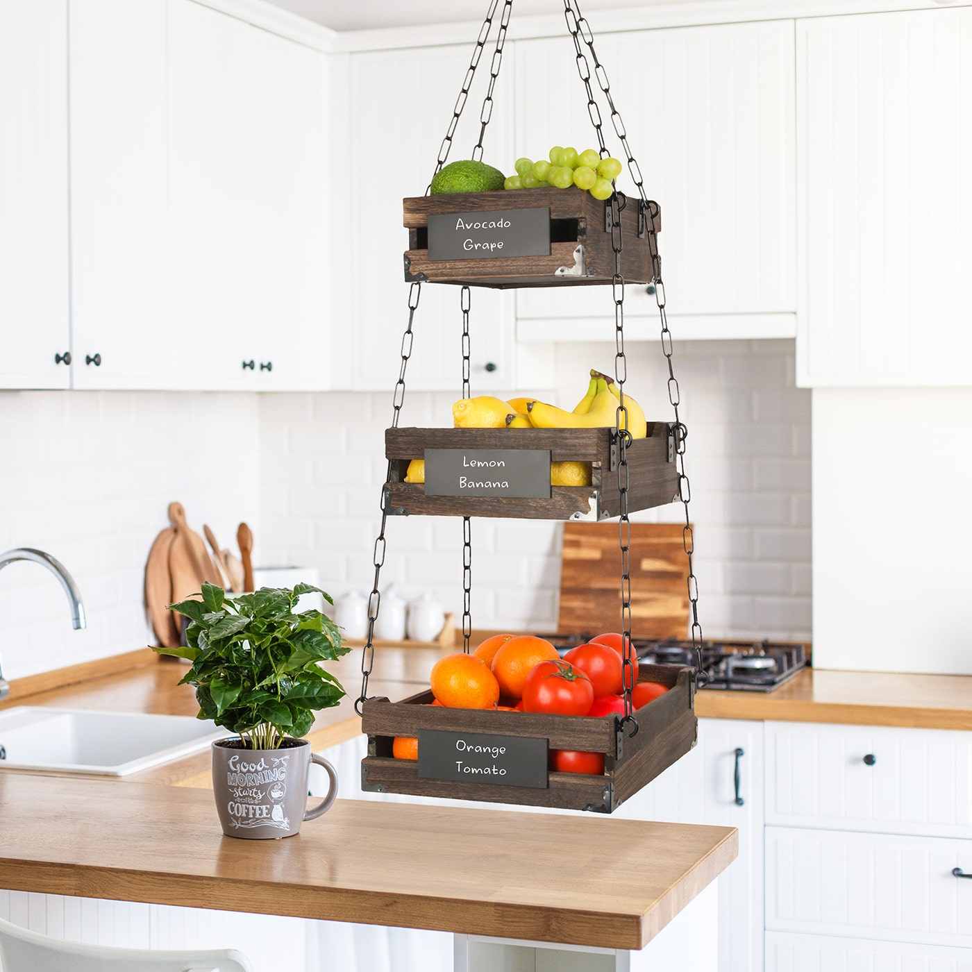 Jackcube Design Kitchen portafrutta appeso 3 piani legno rustico