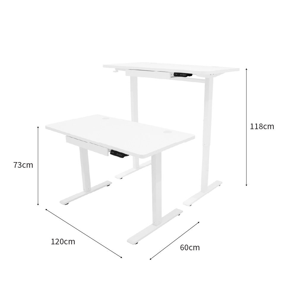 Q-Rax Scrivania Elettrica Regolabile 120x60 Bianca con Cassetto