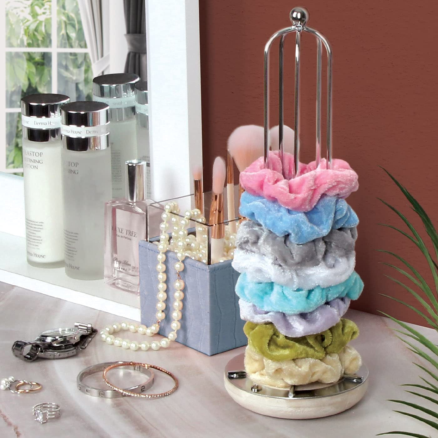 Jackcube Design porta scrunchies stand metallo argento base legno