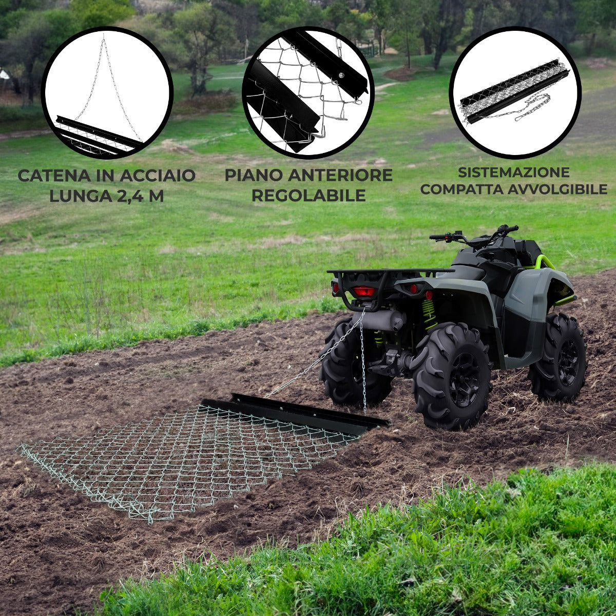 Q-Rax Aratro a Catena Acciaio 1,5x1,2 m per Trattore