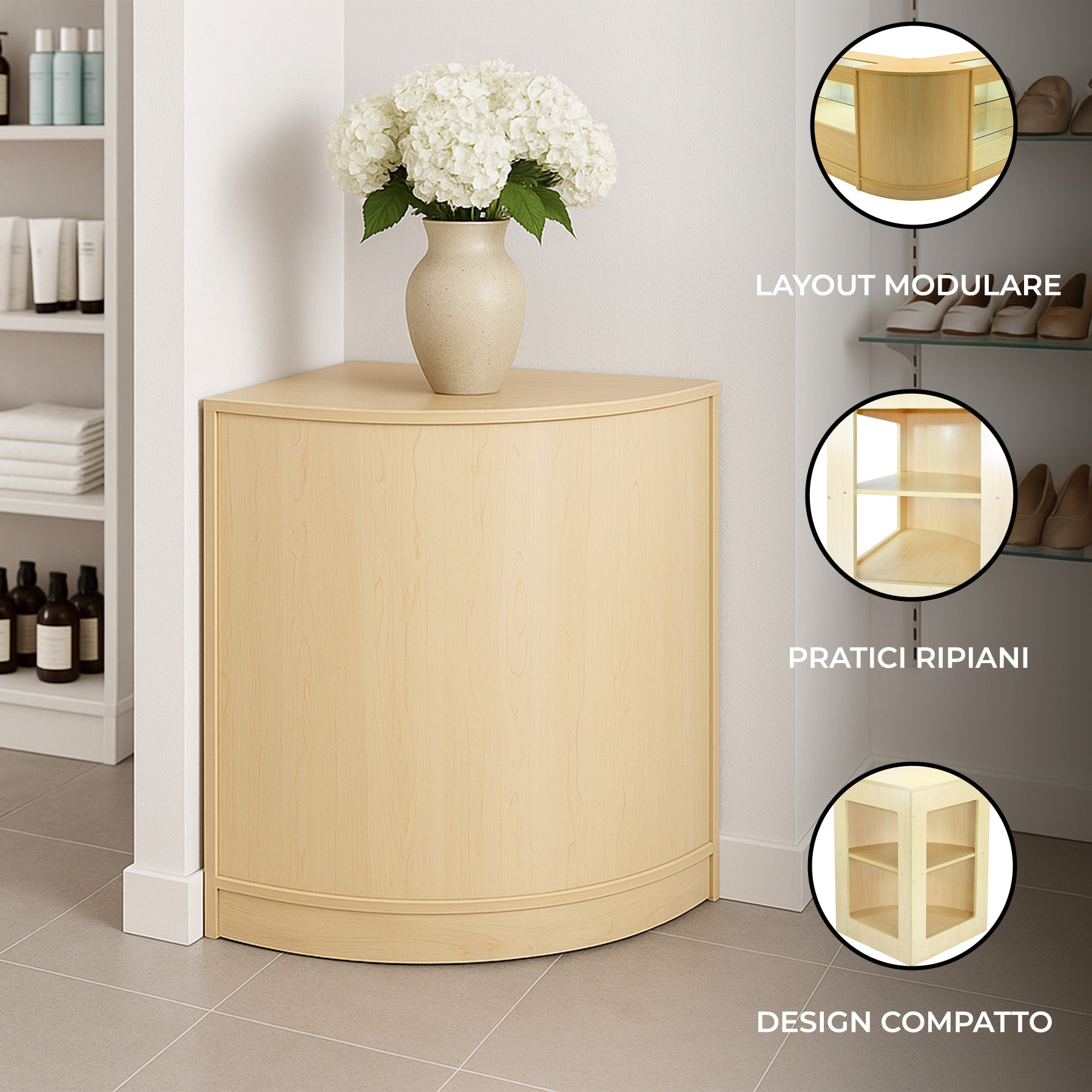 Q-Rax CM60 Bancone Angolare Negozio Acero 60x60 cm
