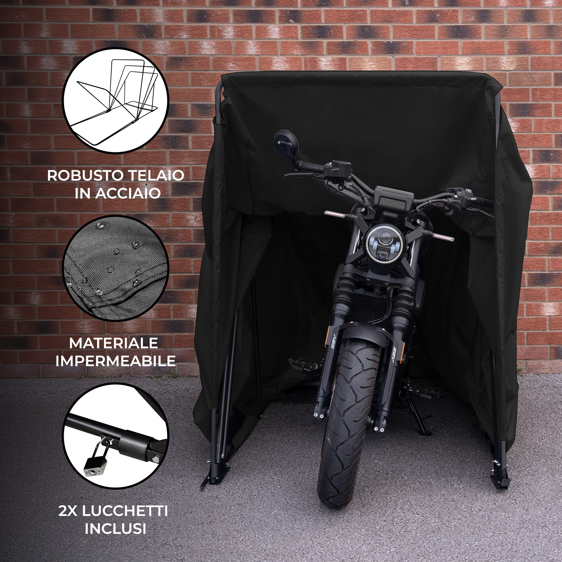 Q-Rax Mobili da Esterno Tenda Moto Large Nera impermeabile UV