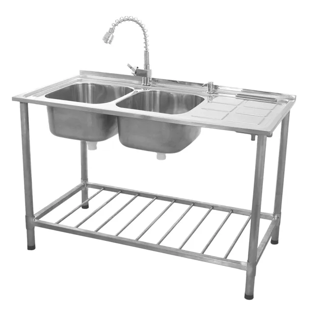 Q-Rax Lavello Doppia Vasca 120 cm sgocciolatoio destro inox
