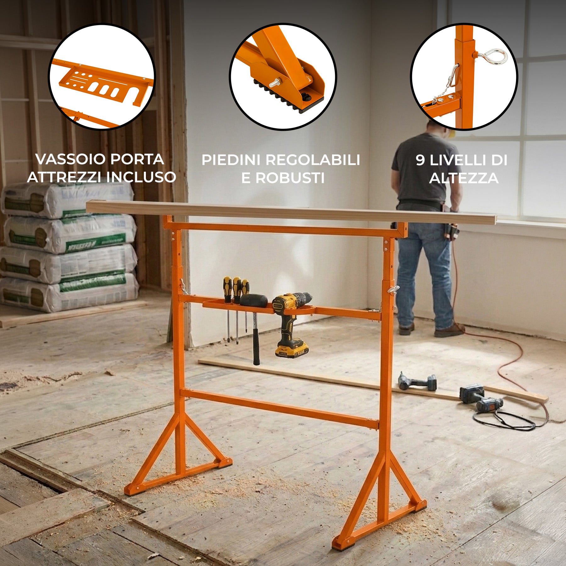Q-Rax Cavalletto da Lavoro Professionale Acciaio 200kg