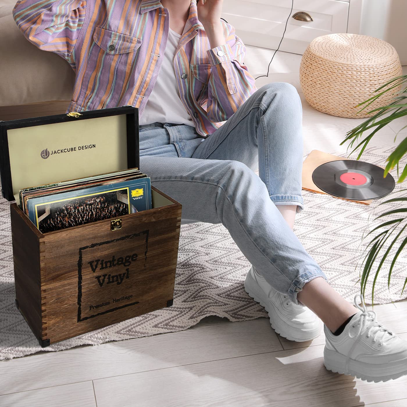 Jackcube Design Living Room Box Vinili Legno Vintage con Coperchio