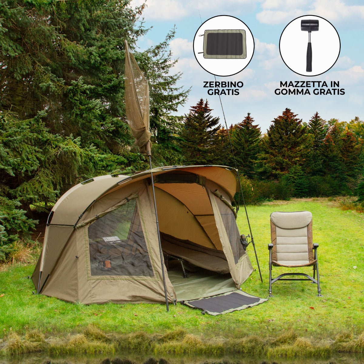 Q-Rax Tenda Bivvy Pesca 2 Persone 3x3 m Impermeabile