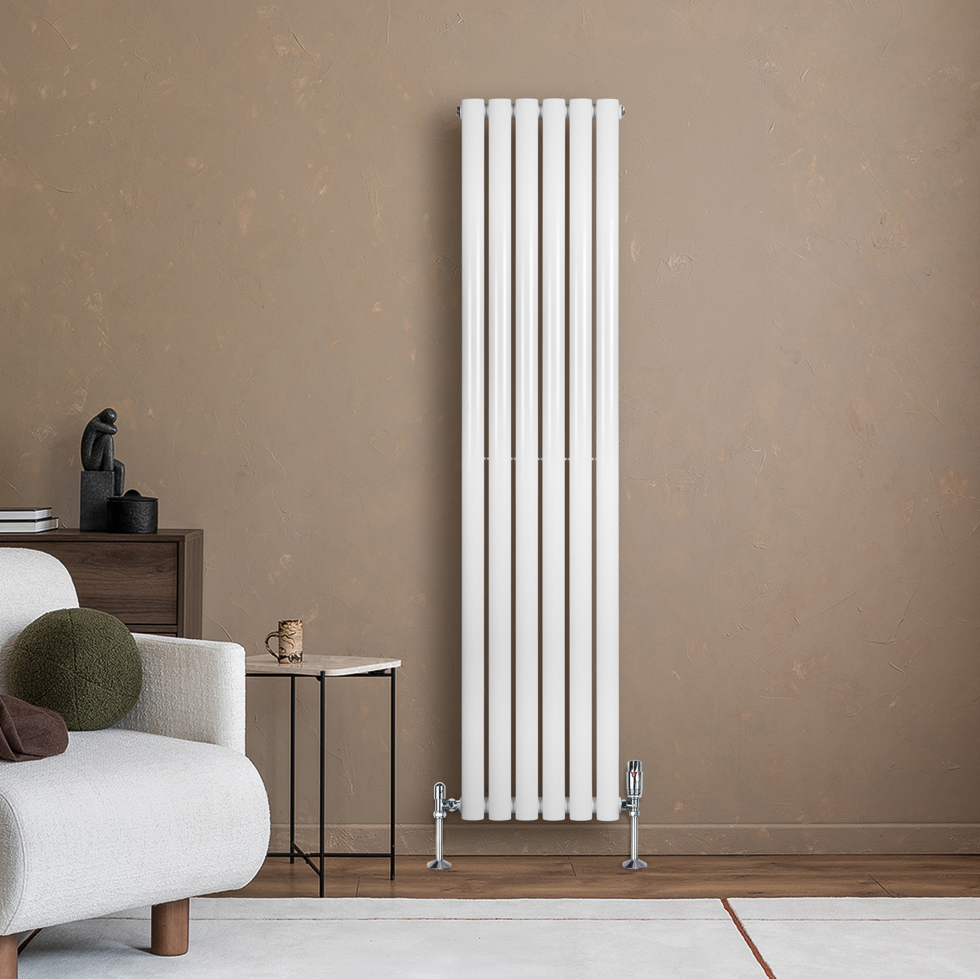 Q-Rax Radiatori Tradizionali Ovale 1600x360 radiatore bianco con valvole
