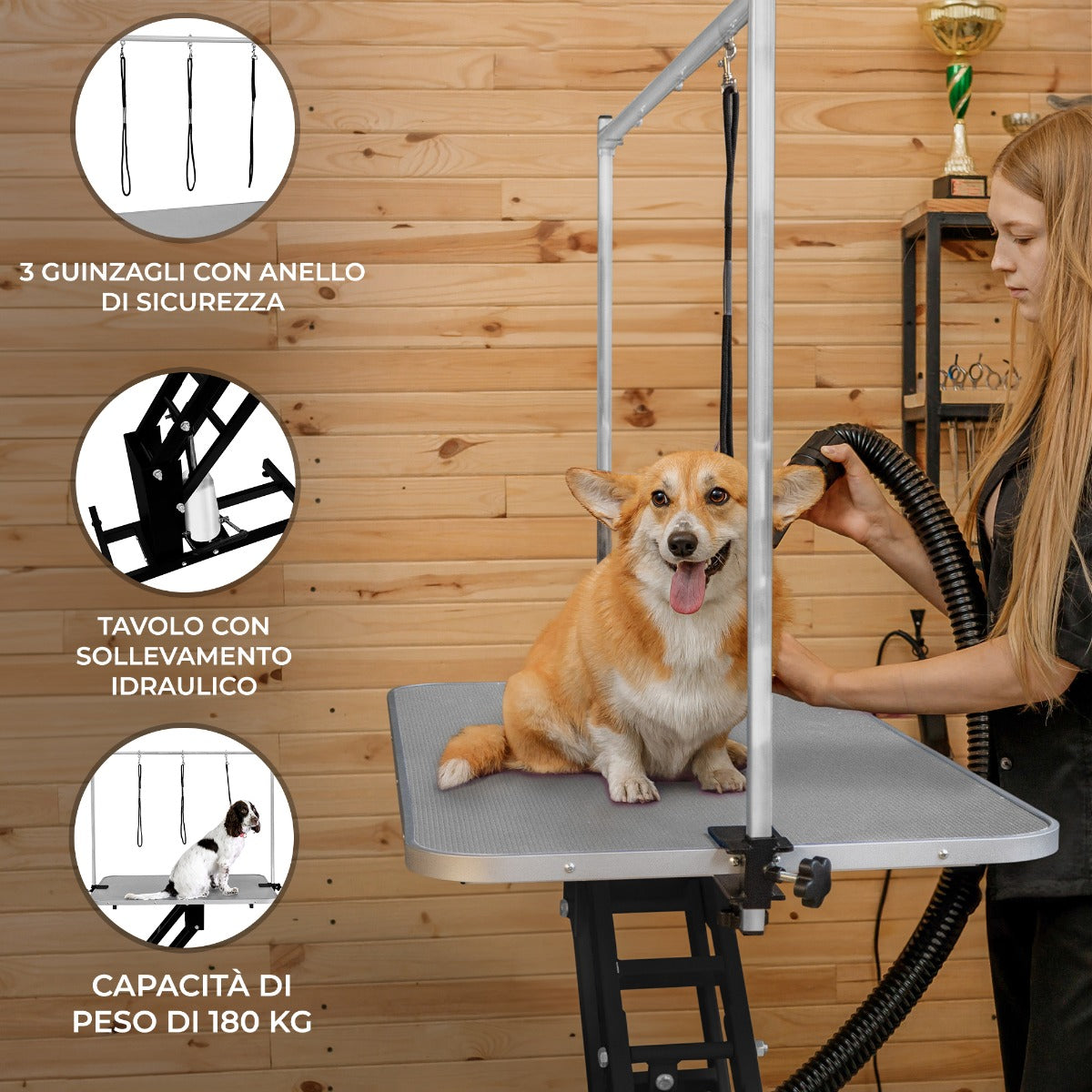 Q-Rax Tavolo Toelettatura Idraulico Nero Piano Grigio