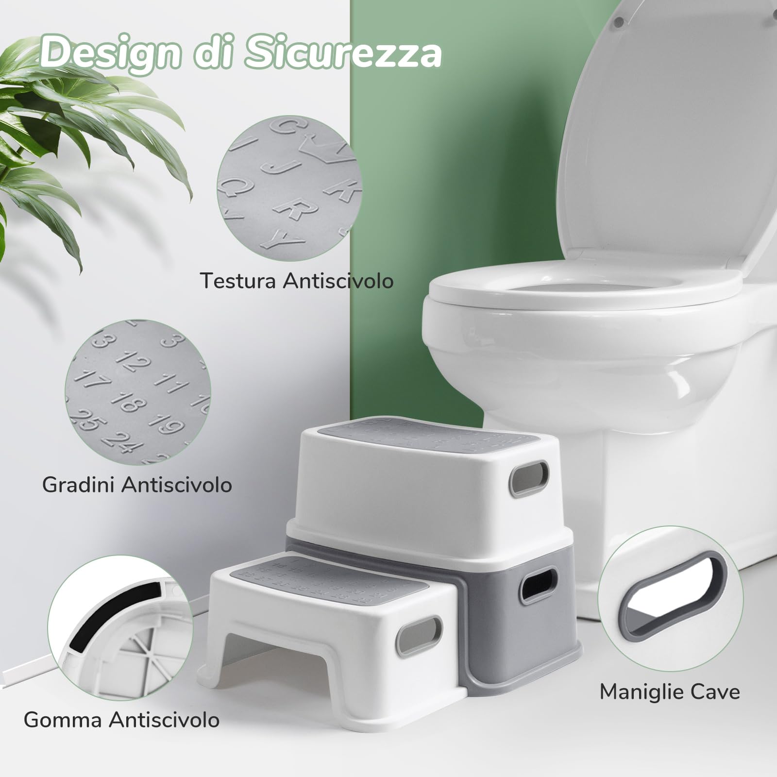 DEANIC Sgabelli e Scalette da Bagno 2 Gradini Grigio Antiscivolo