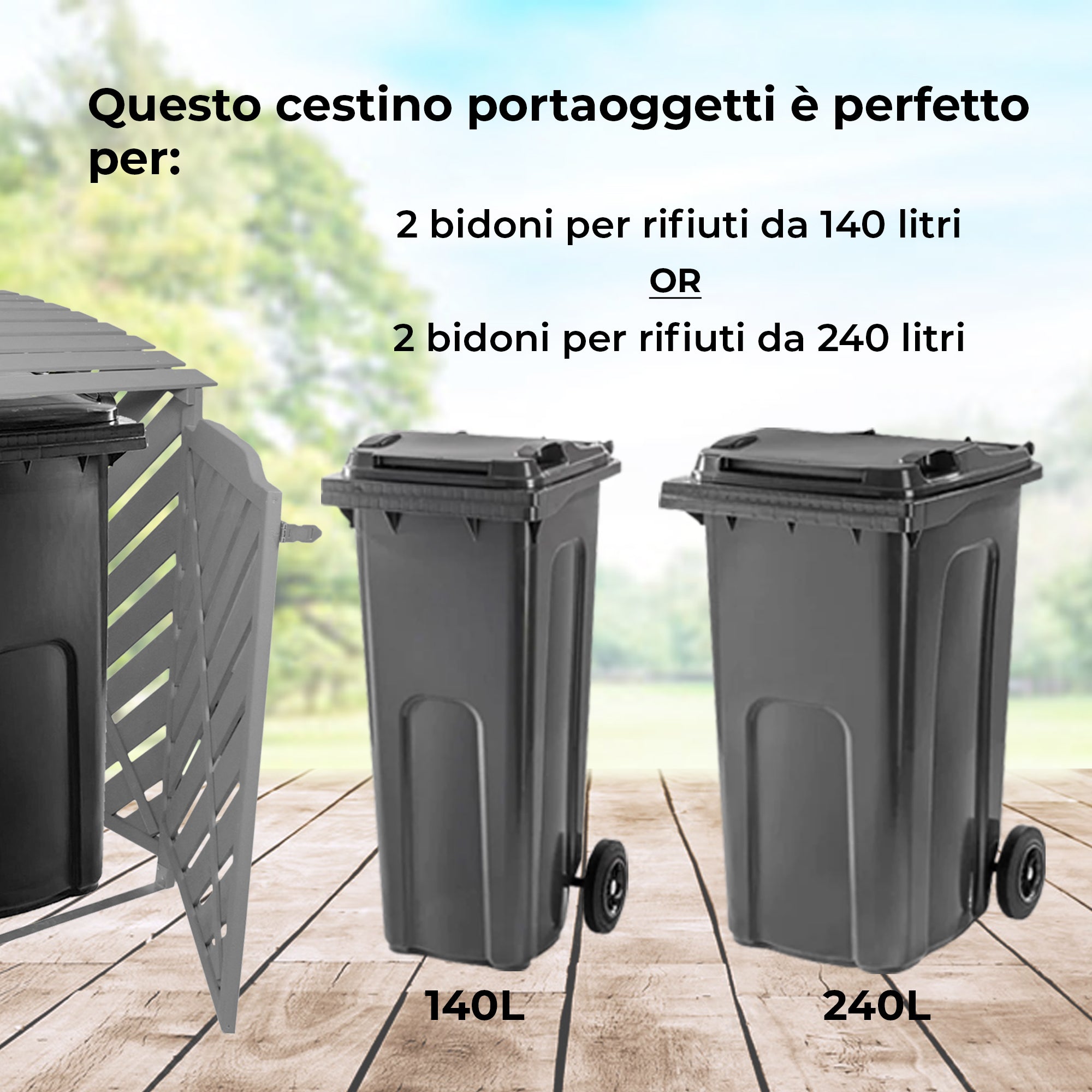 Q-Rax Doppio Copribidoni 240L Grigio Lavato Legno