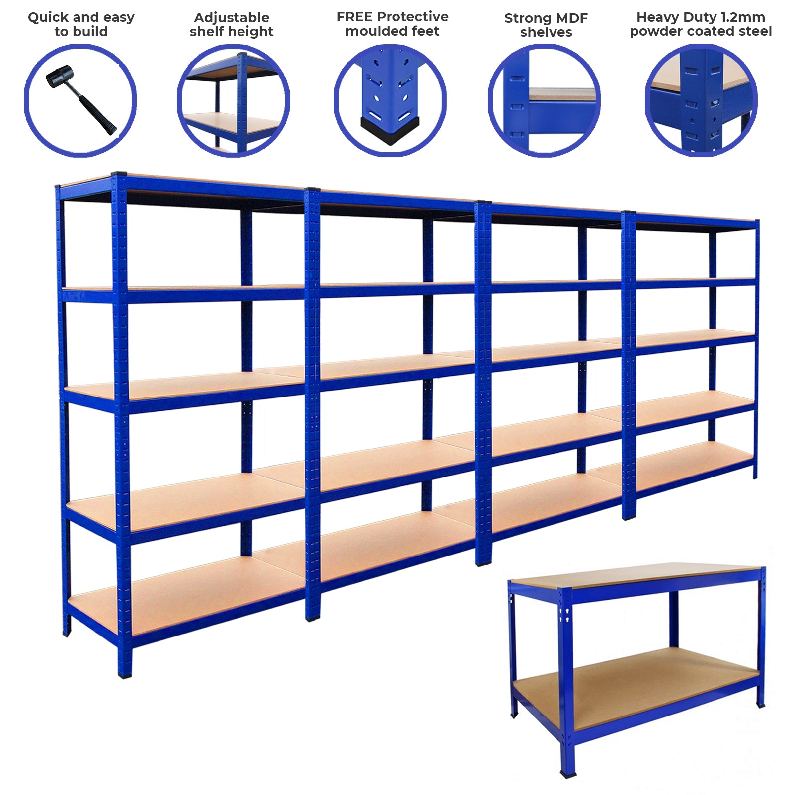 Q-Rax T-Rax Scaffale 90x180x45 280kg + Banco Lavoro Set