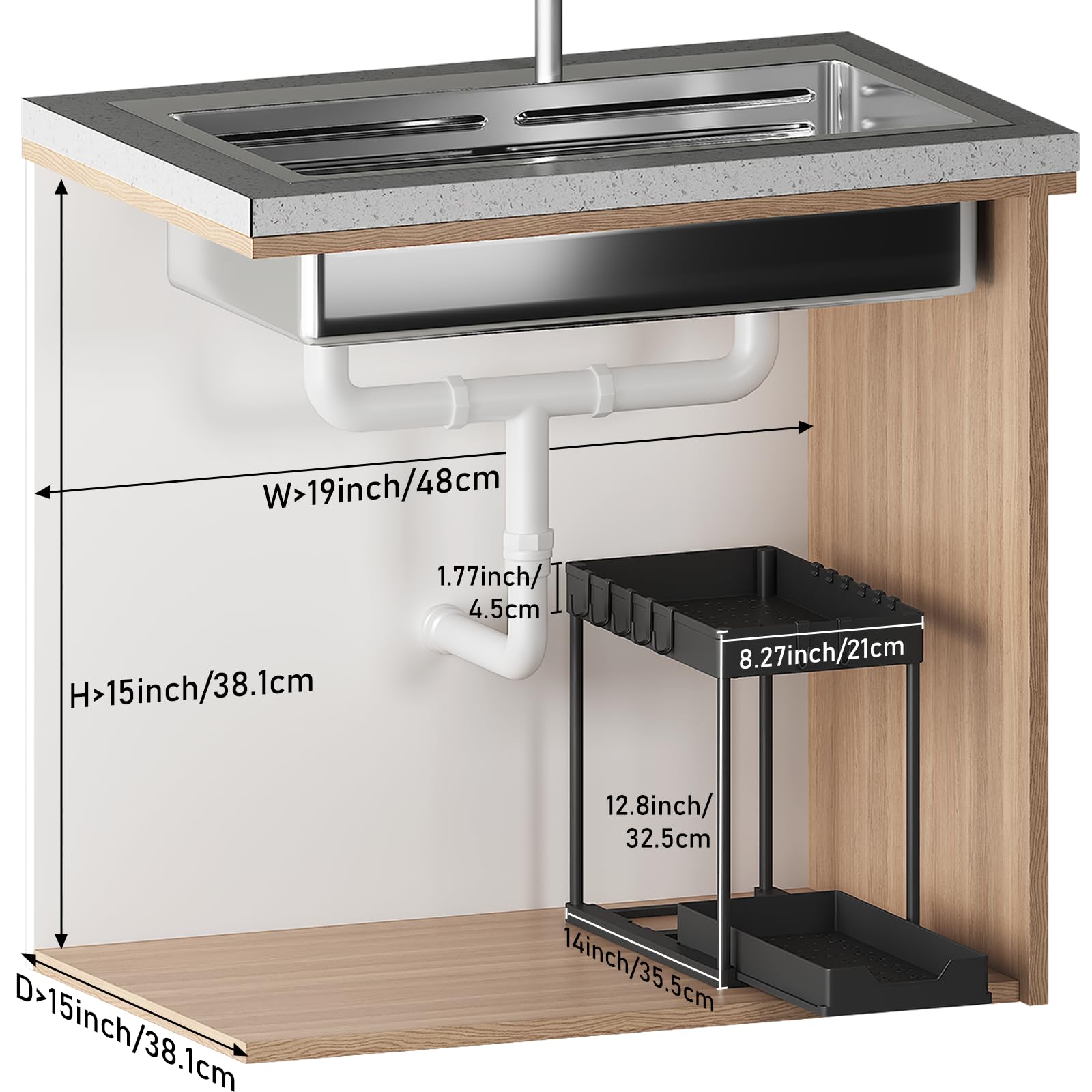 Meltrck Organizer Sottolavello Scorrevole 2 Pezzi 35,5x21x32,5 cm