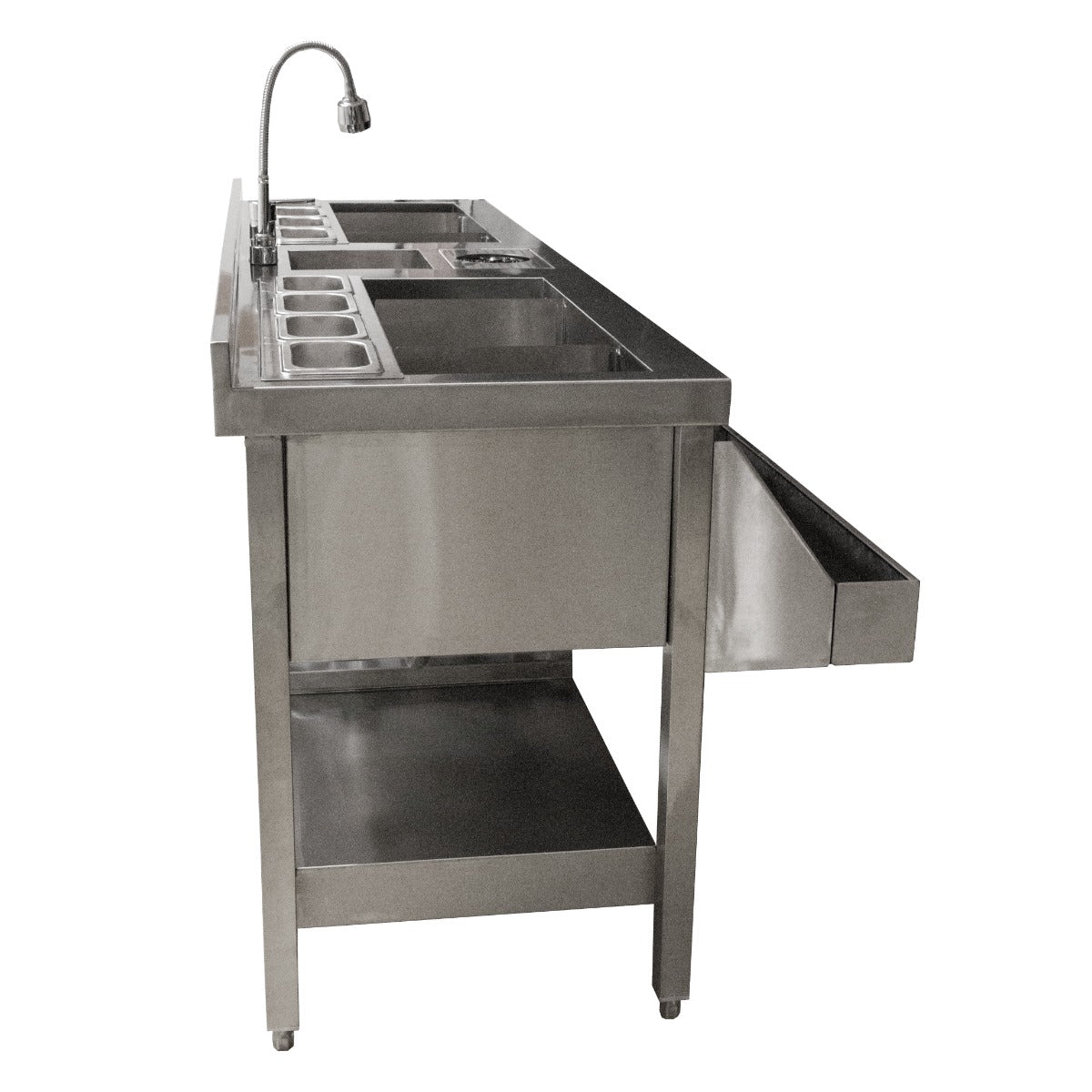 Q-Rax Barman Doppia Bancone Stazione Bar Inox con Ghiaccio
