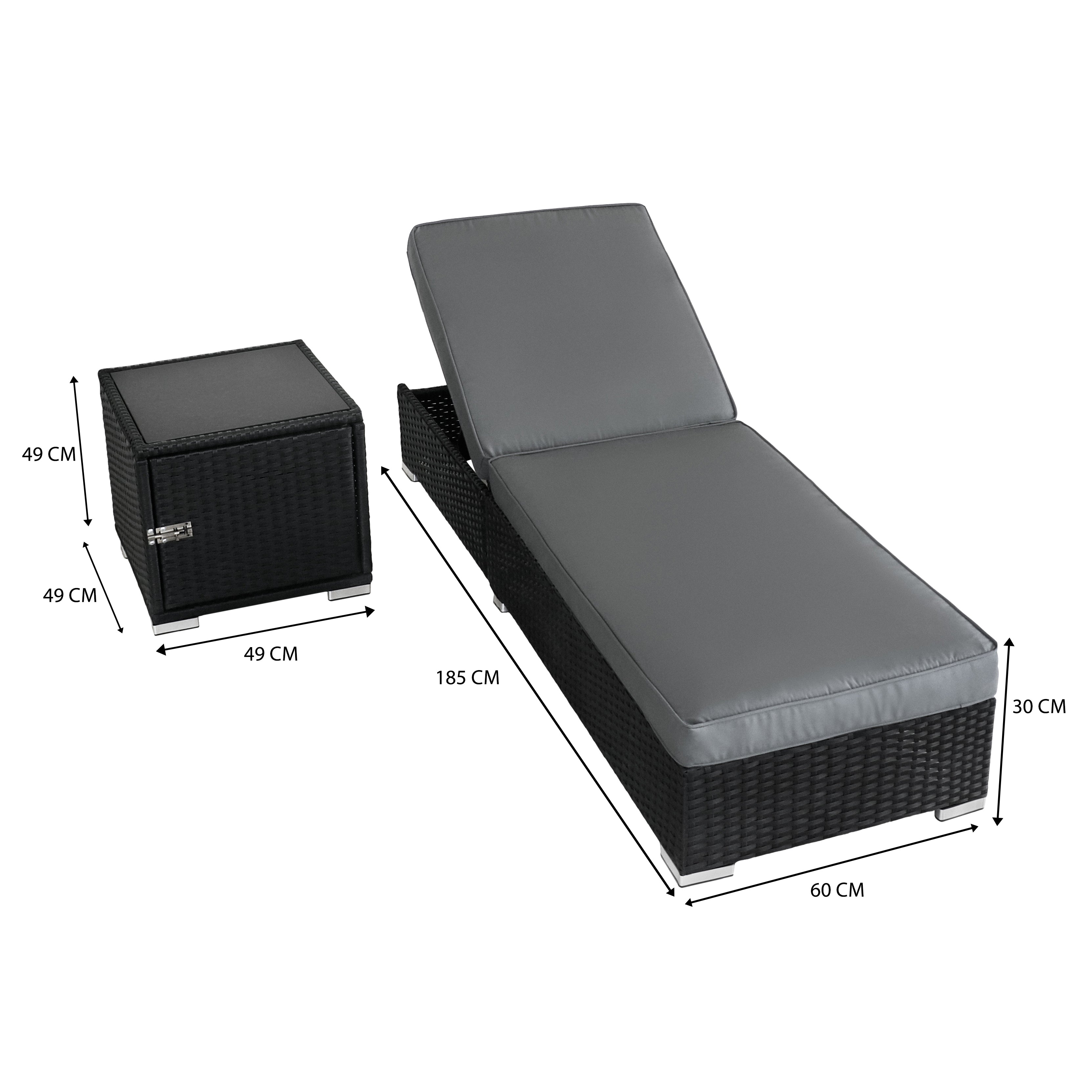 Q-Rax Set 2 lettini prendisole polyrattan nero+cuscini