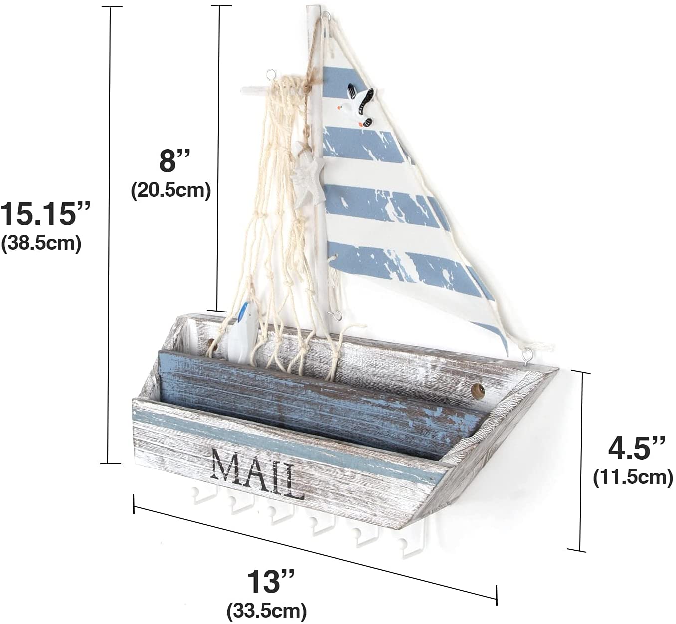 Jackcube Design Entryway Portalettere Legno Nautico Barca Azzurro Ganci