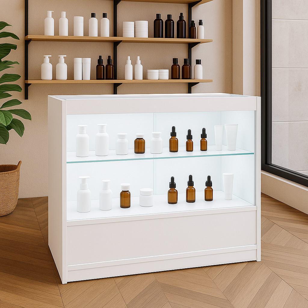 Q-Rax C900 Bancone da Negozio LED Bianco con Vetro