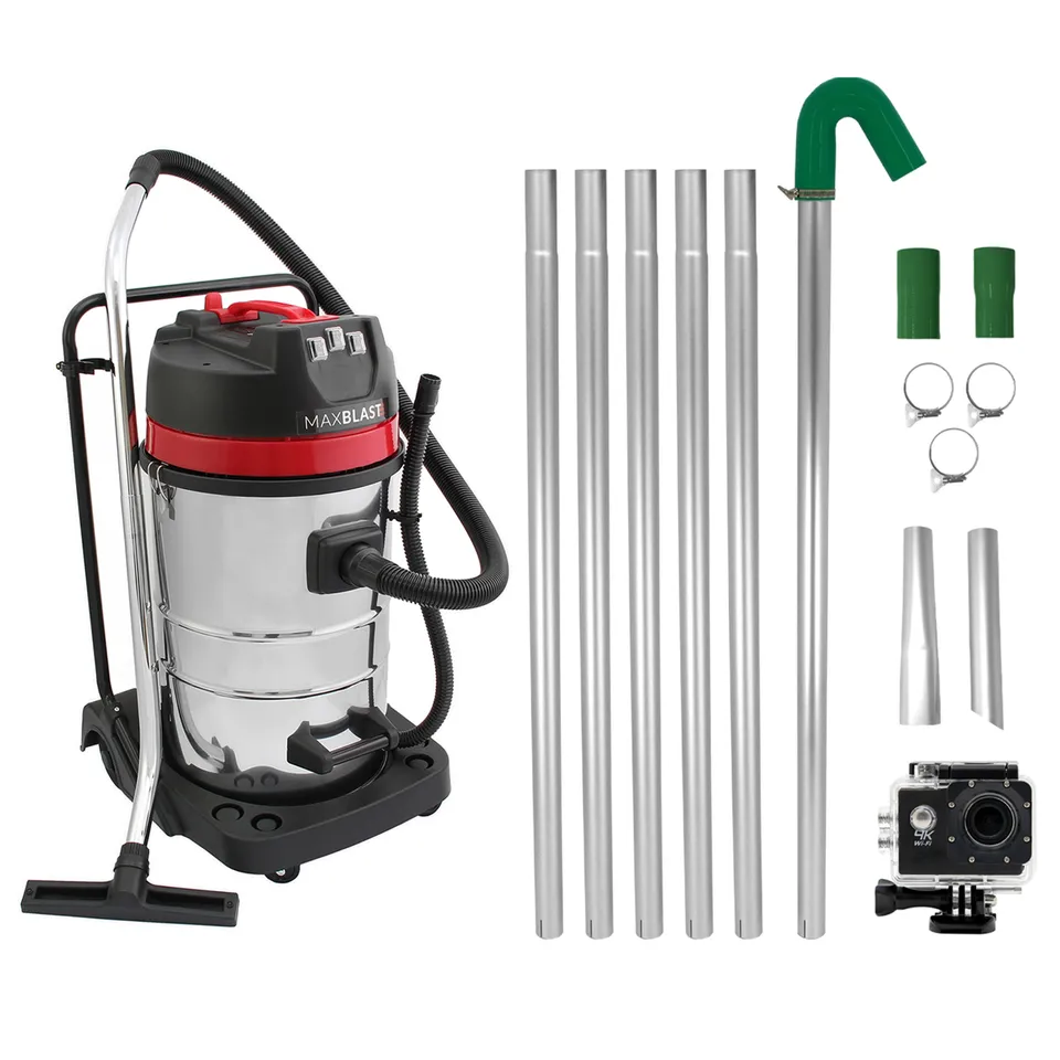 Q-Rax Aspiratore 80L Umido Secco con Aste 7,2 m e Camera 4K