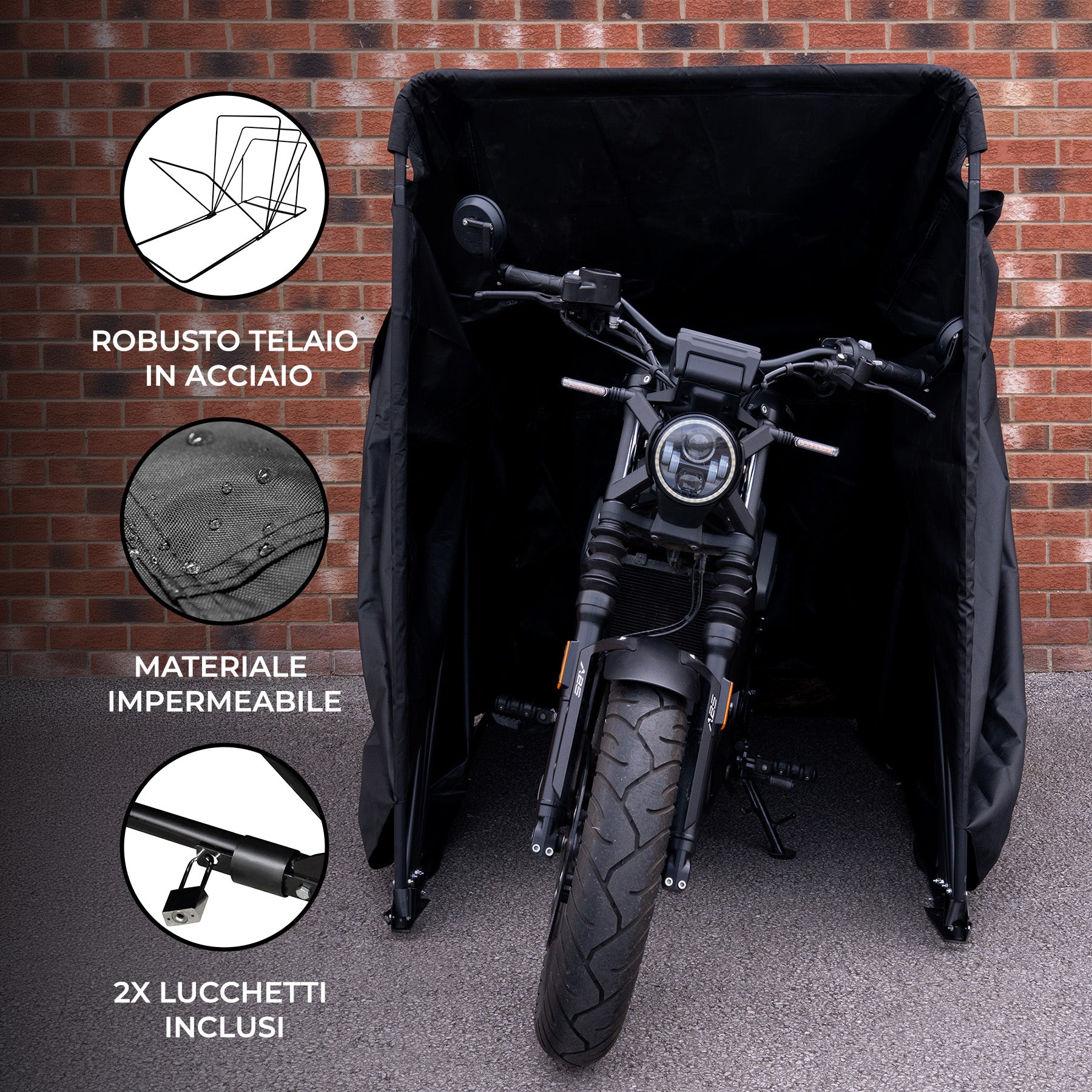 Q-Rax Mobili da Esterno Tenda Moto XL Nero Impermeabile