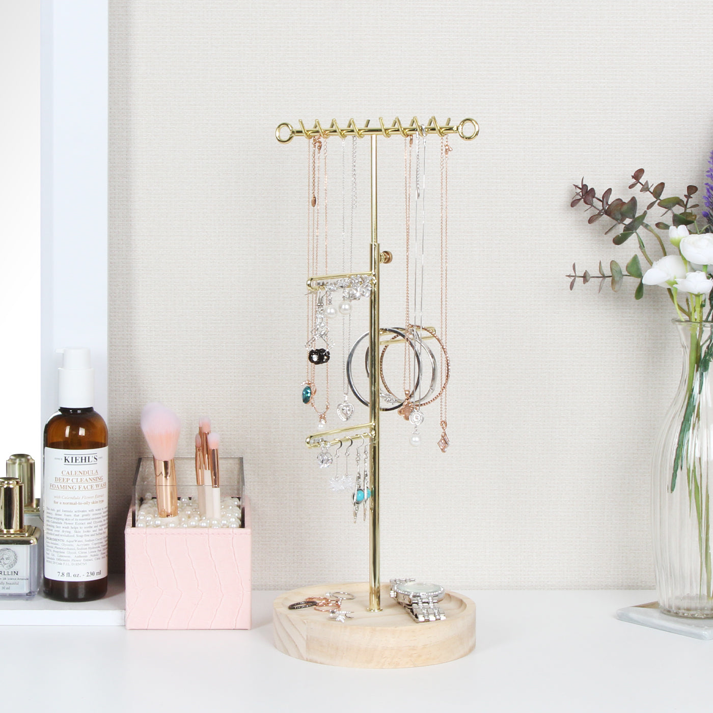 Jackcube Design Makeup & Jewelry albero gioielli oro con vassoio legno