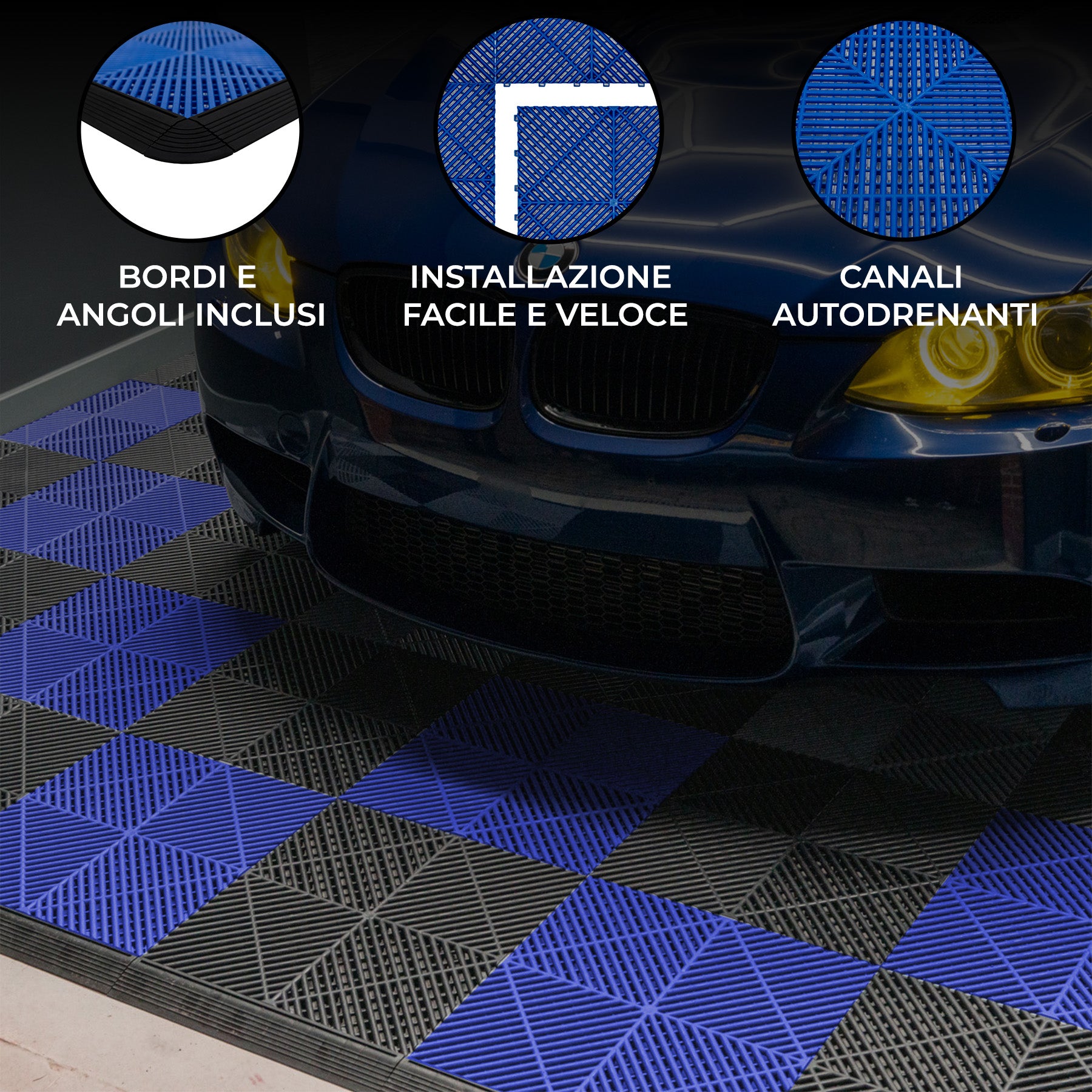 Q-Rax Piastrelle Ventilate 6x6m Pavimento Garage Nero-Blu Antiscivolo