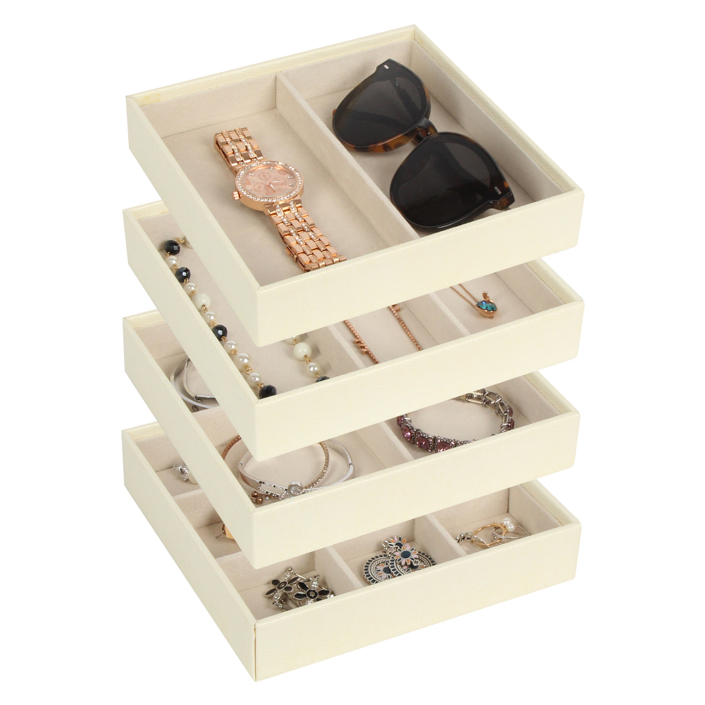 Jackcube Design Set 4 Vassoi Portagioielli Pelle Avorio Impilabili
