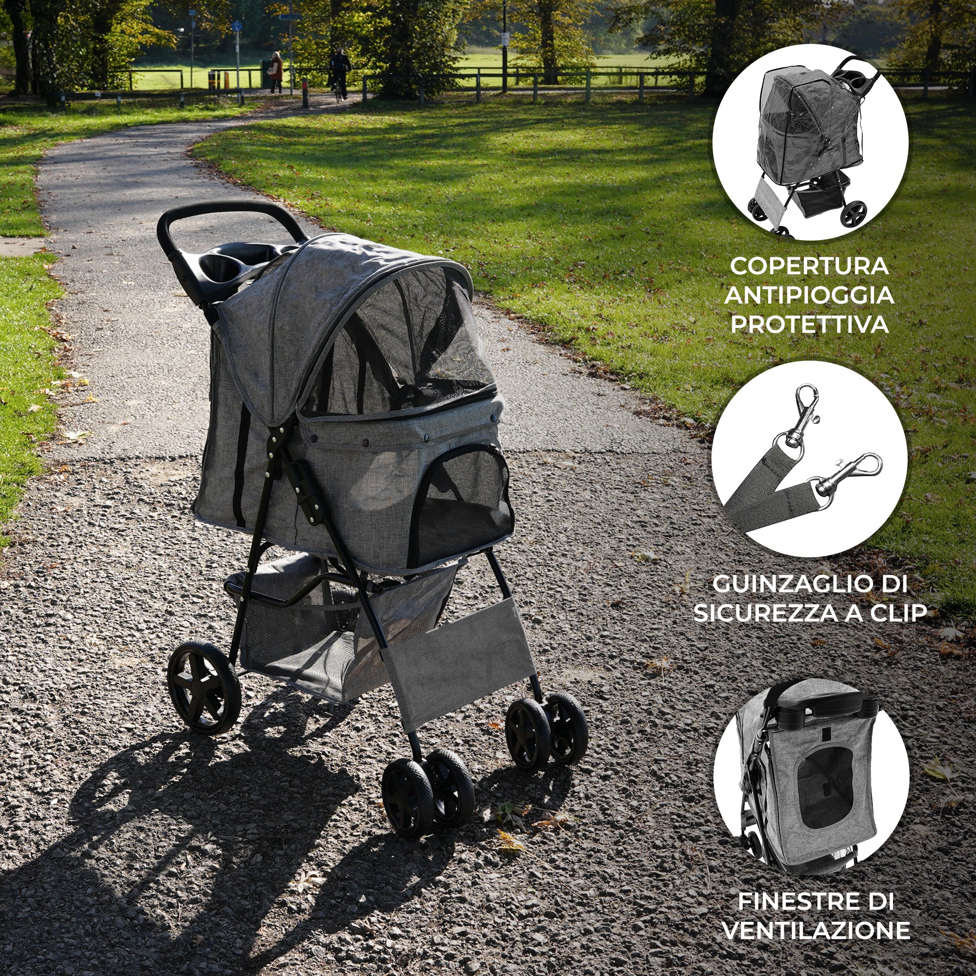 Q-Rax Passeggino per Animali Grigio Antipioggia 15 kg