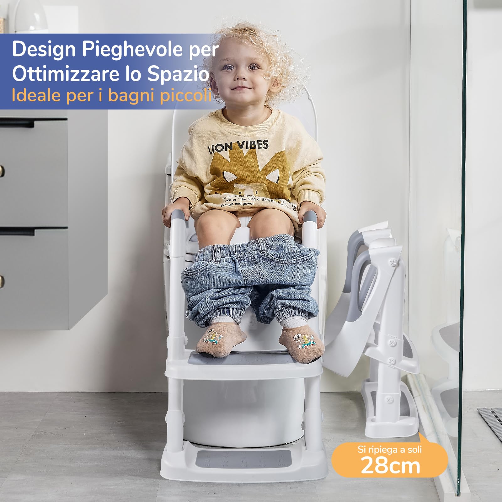 DEANIC Riduttori WC per Bambini con scaletta grigio morbido