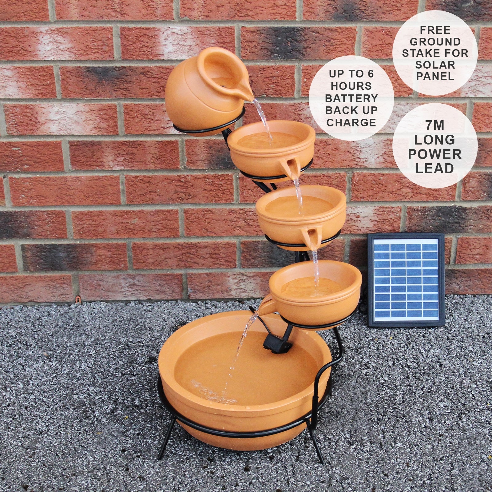 Q-Rax Fontana Solare a Cascata Terracotta 56cm