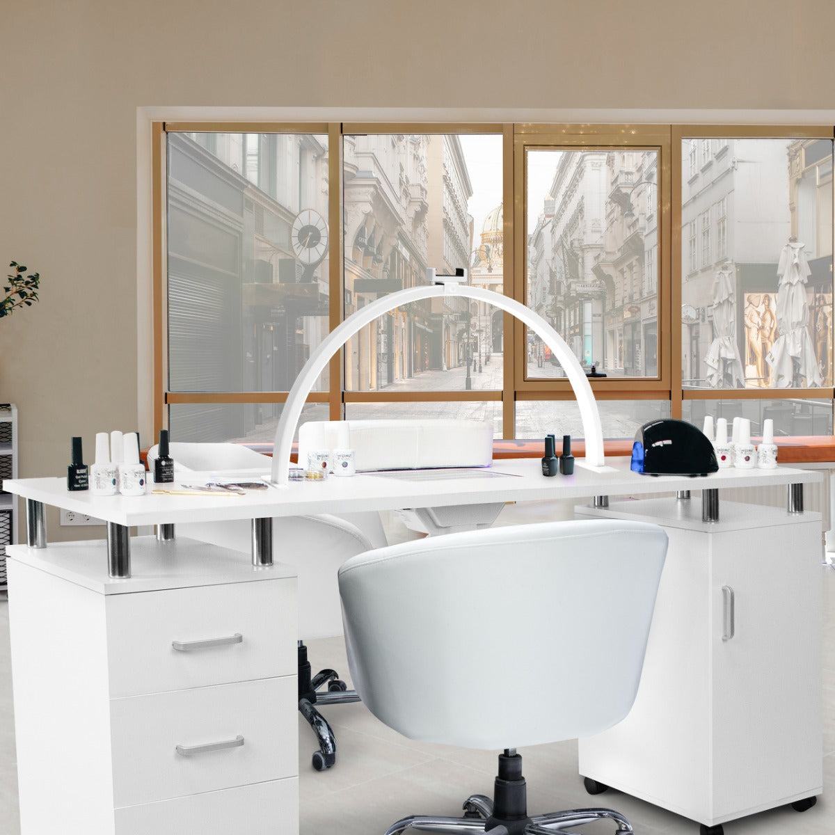 Q-Rax Tavolo Manicure 120cm Bianco con Lampada LED