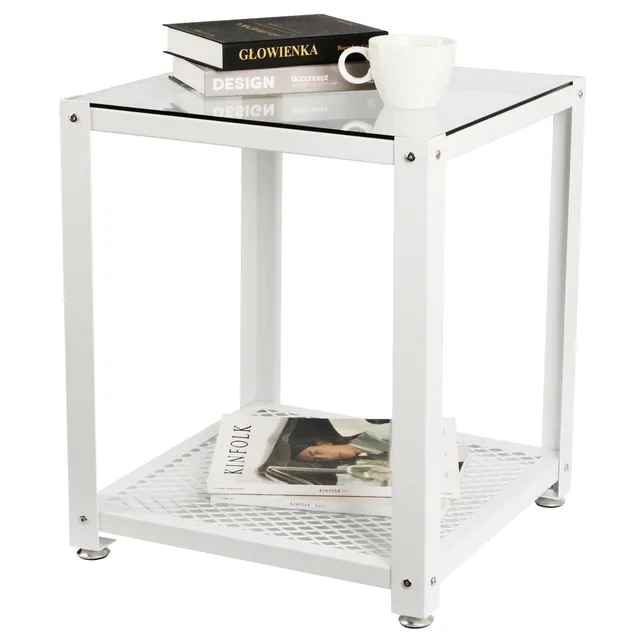 Jackcube Design Living Room Tavolino Quadrato Bianco Vetro 2 Ripiani