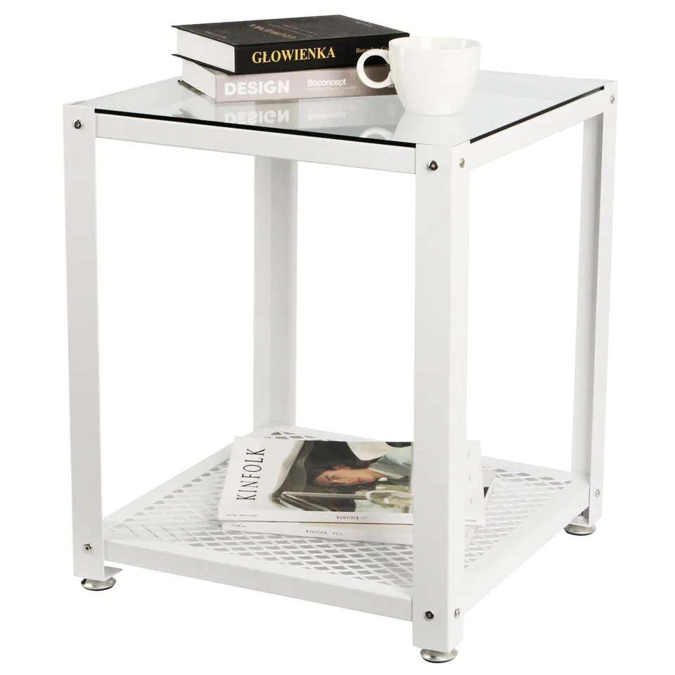 Jackcube Design Living Room Tavolino Quadrato Bianco Vetro 2 Ripiani