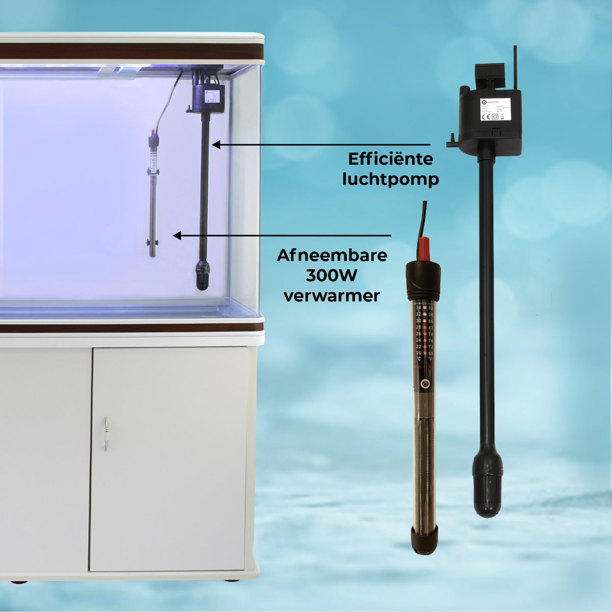 Q-Rax Acquario 300 Litri con Mobile Bianco e Ghiaia Blu