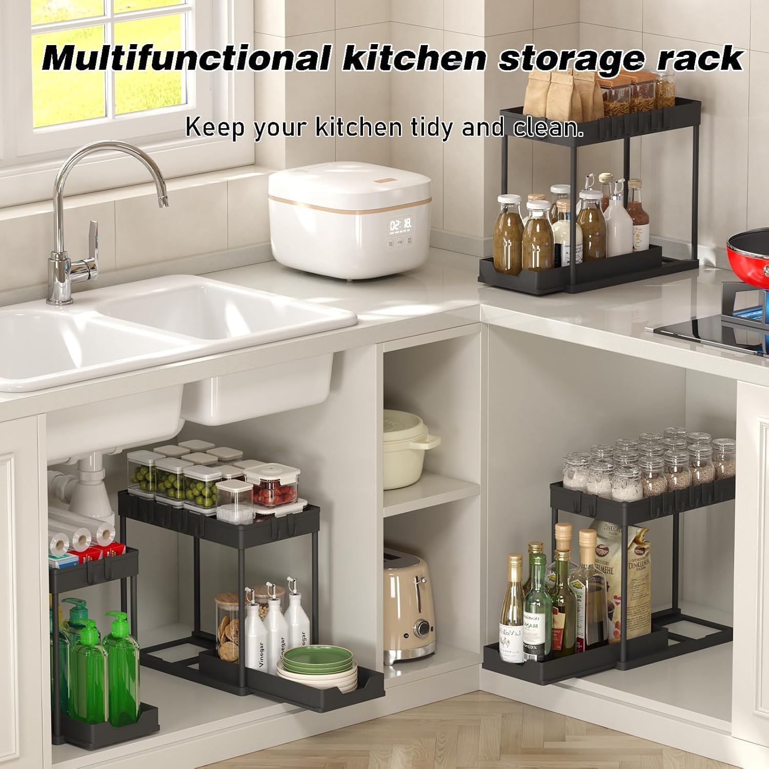Meltrck Organizer Sottolavello Scorrevole 2 Pezzi 35,5x21x32,5 cm