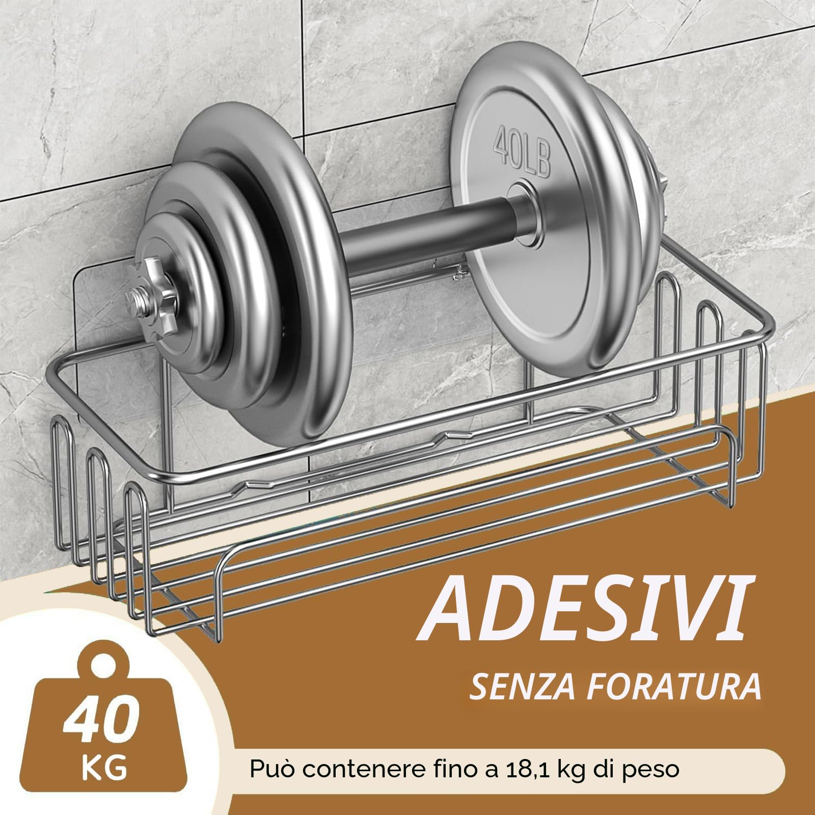 Meltrck Mensola Doccia Senza Foratura 2 Pezzi Argento Acciaio Inox