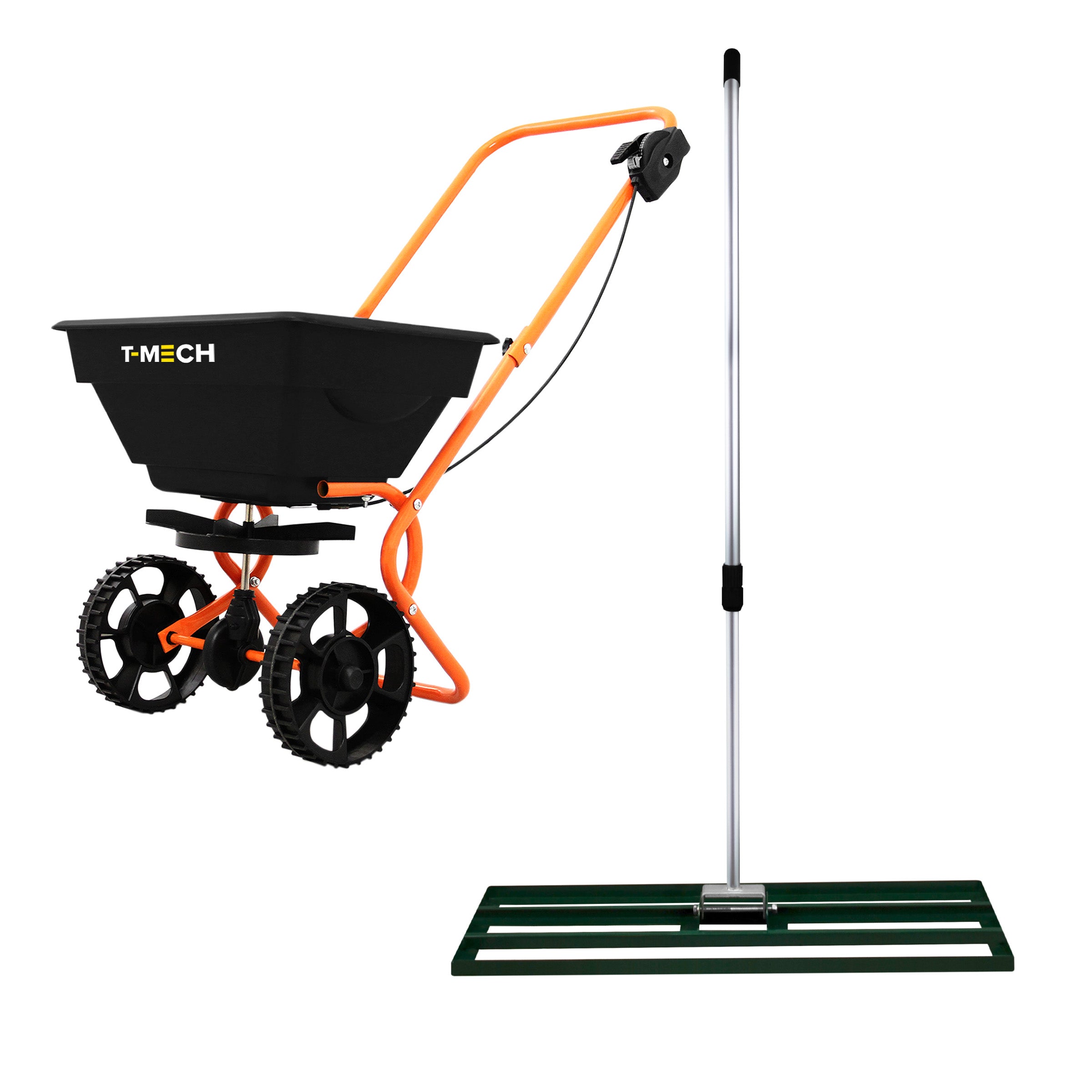 Q-Rax Set Spargitore e Livella Prato 100 cm Verde 25 kg