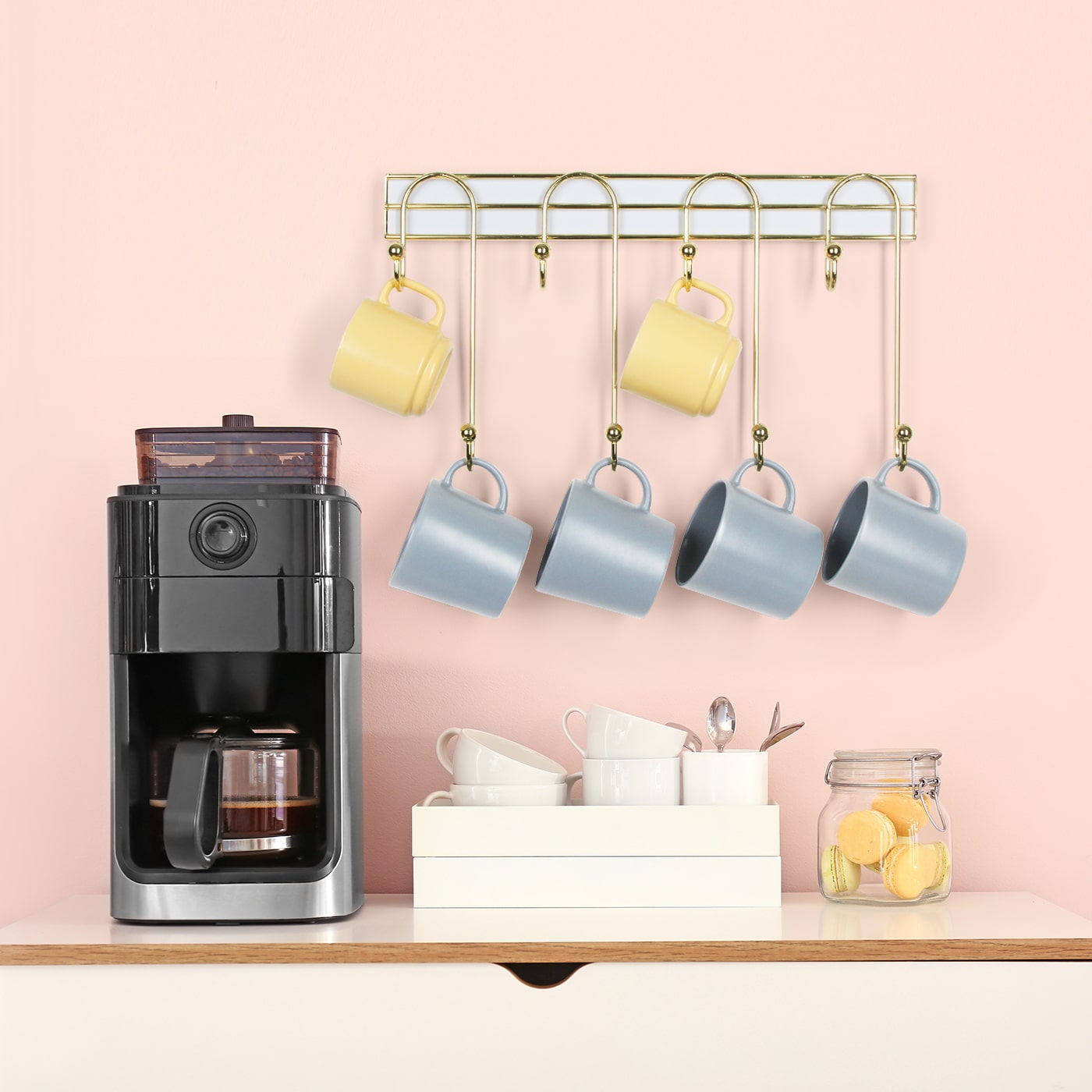 Jackcube Kitchen Portatazze Parete Oro 8 Ganci Metallo