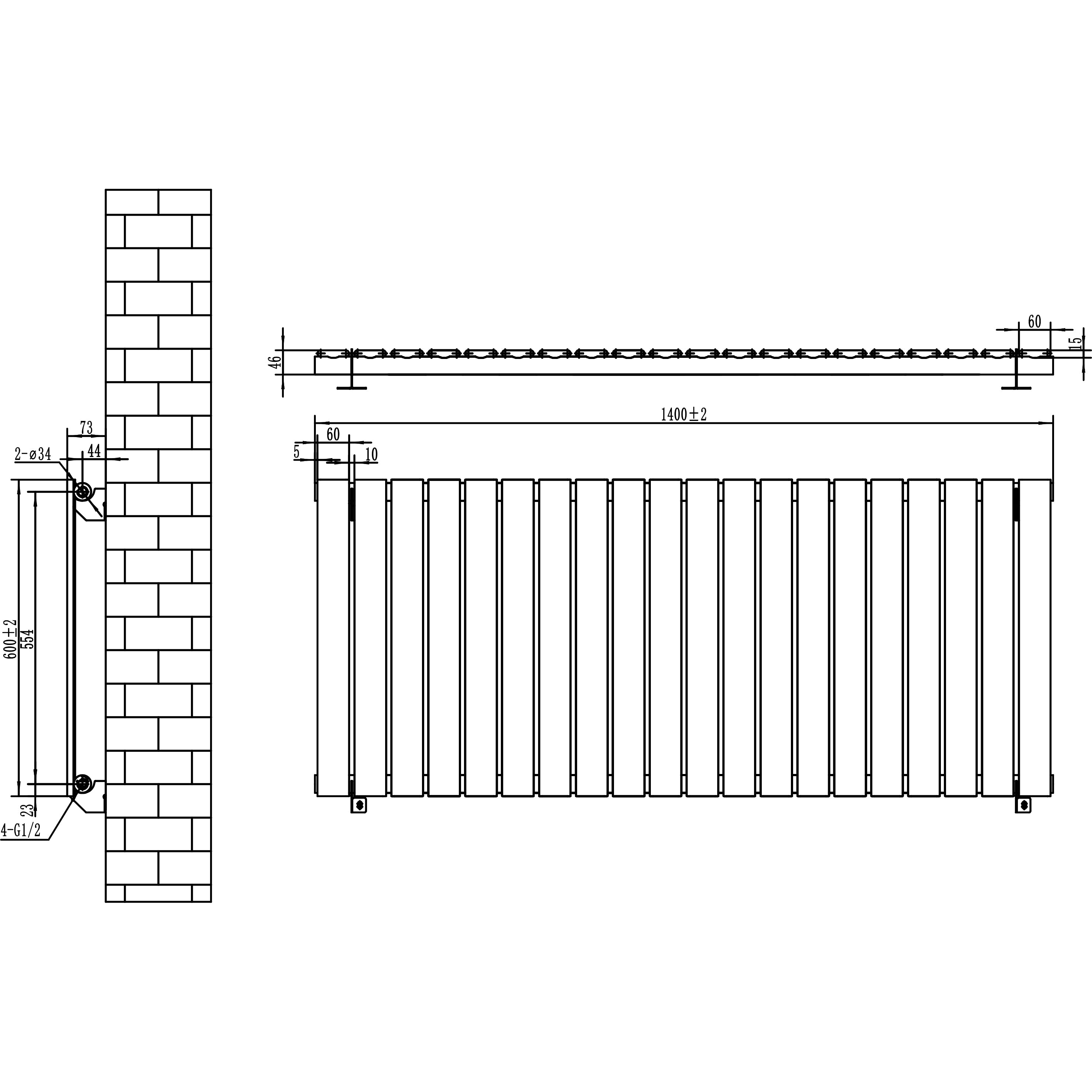 Q-Rax Radiatore Piatto 600x1400mm Nero Termosifone 4335 BTU