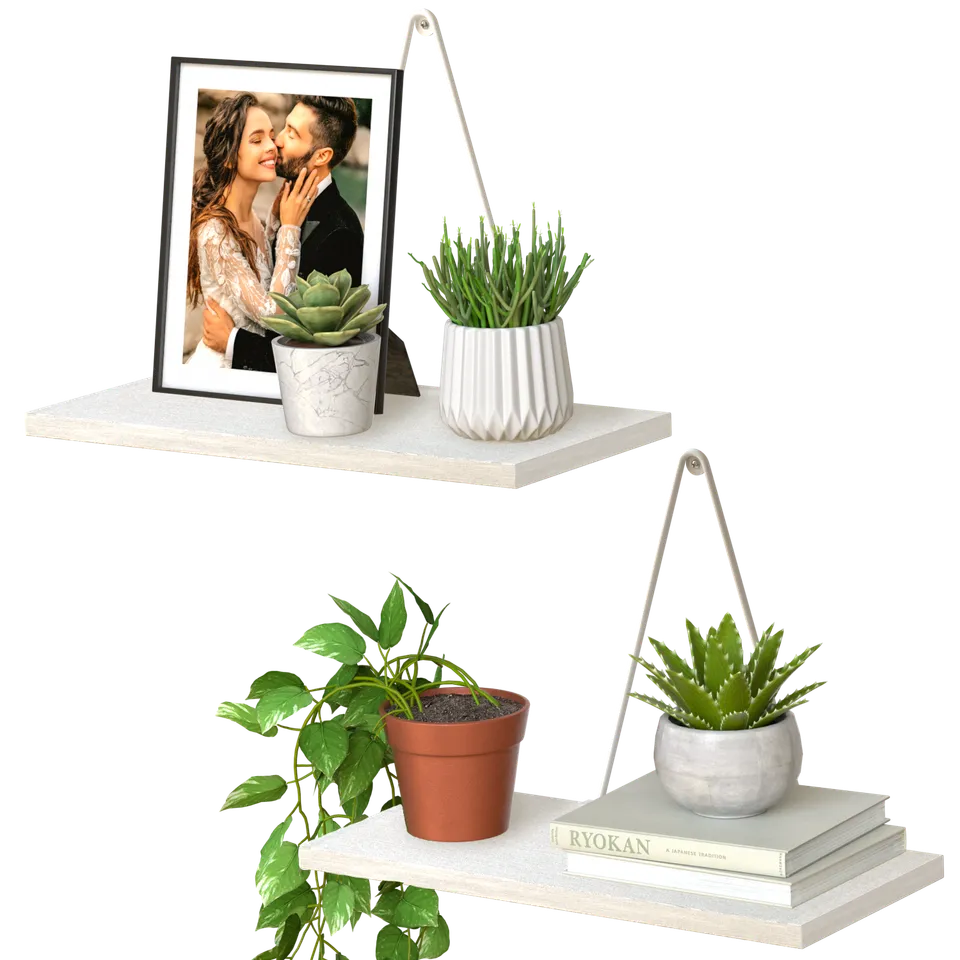 Jackcube Design Living Room Mensola Sospesa Bianco Rustico Set 2