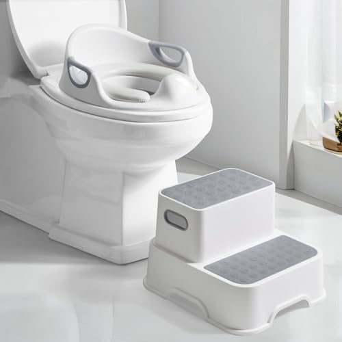 DEANIC Riduttori WC Bambini con Scaletta Grigio 1-6 Anni 2 Cuscini