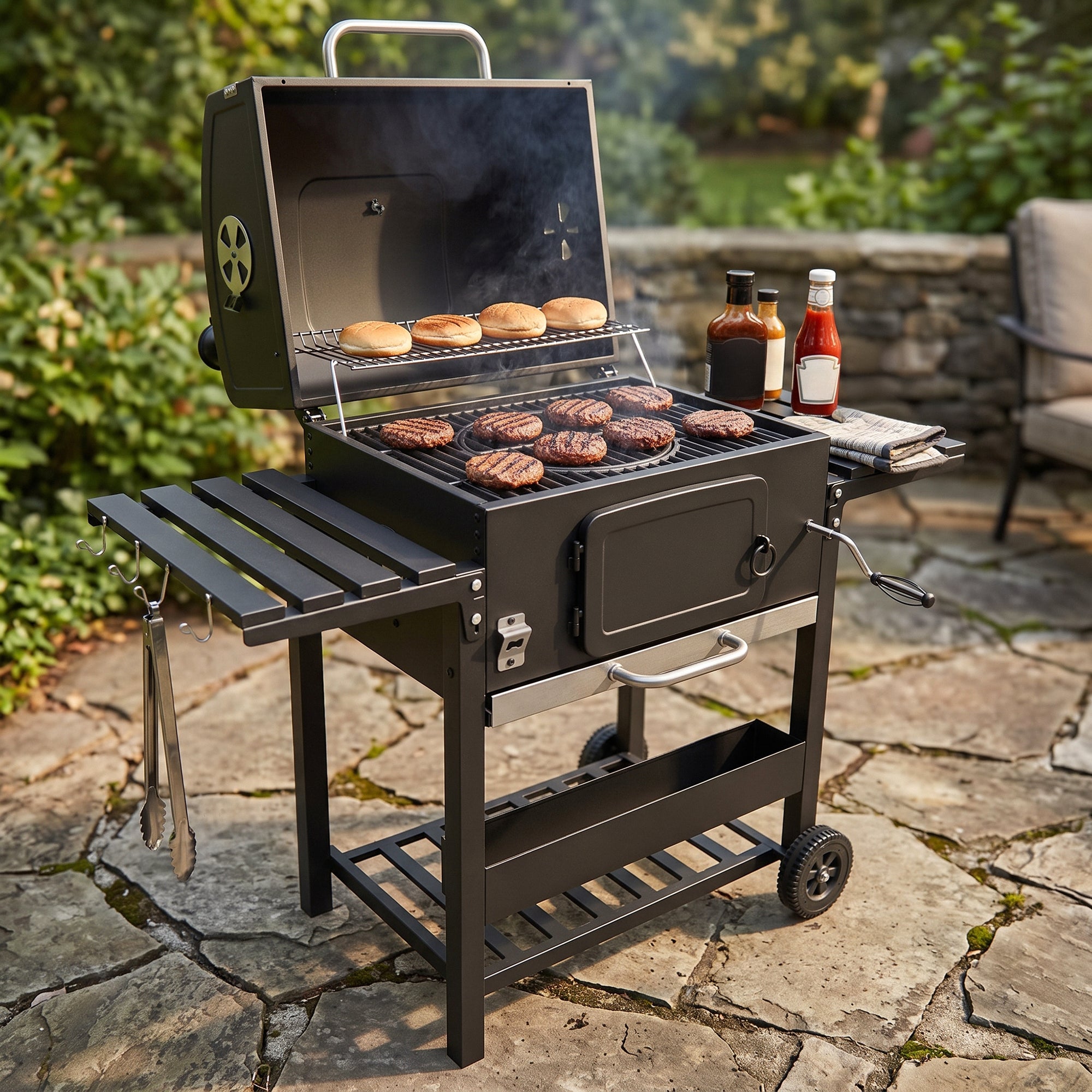 Q-Rax Barbecue BBQ XL Carbone Affumicatore Ghisa Nero