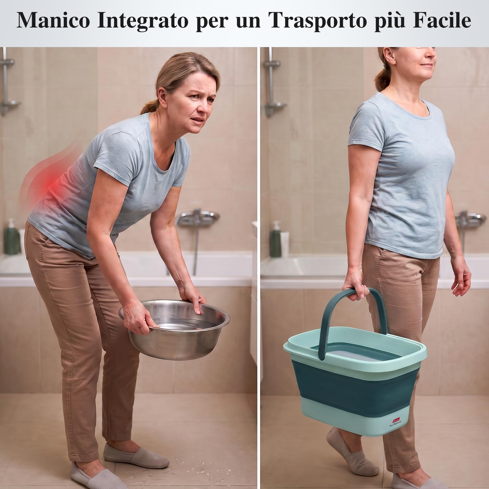 DEANIC Pediluvio Pieghevole Massaggiante Blu 15 L Senza Elettricità