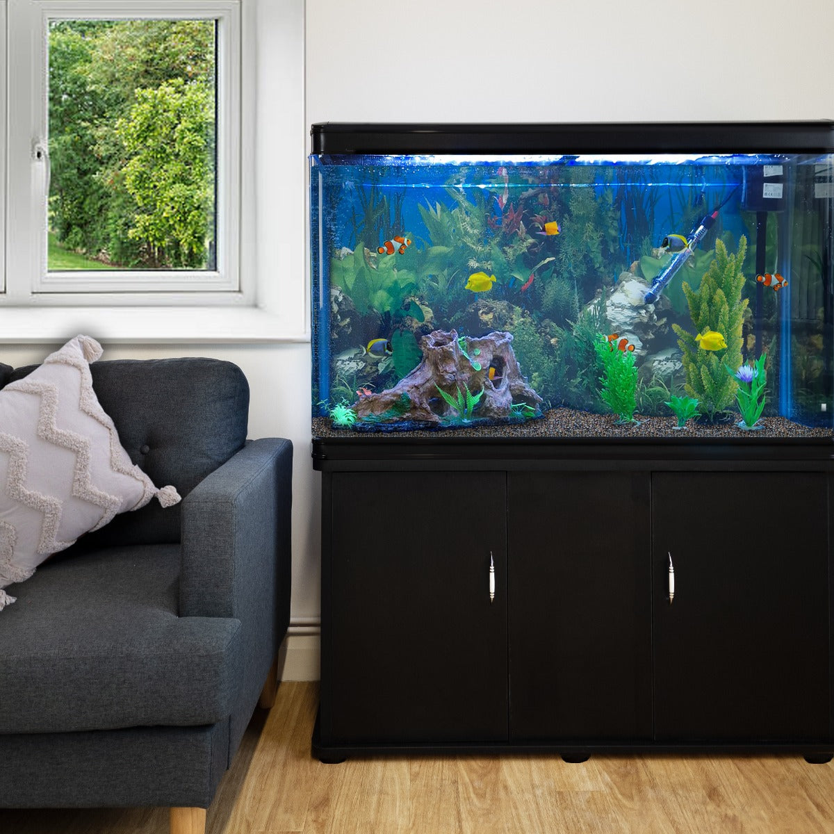 Q-Rax Acquario 300 litri con mobile nero e ghiaia 120cm