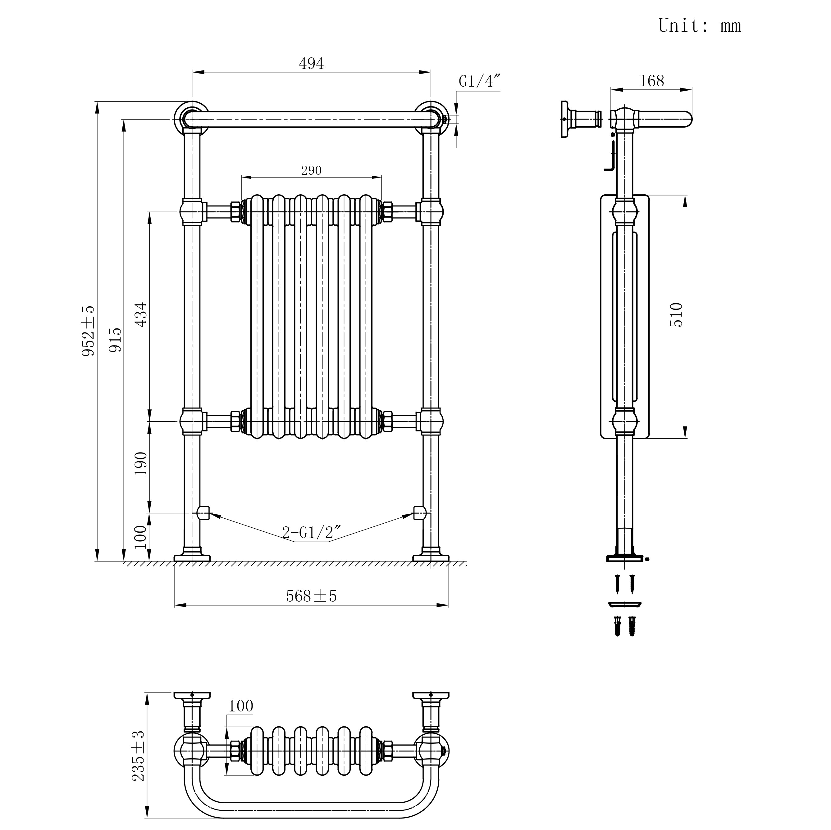 Q-Rax Scaldasalviette Tradizionale 950x570 Antracite Cromo