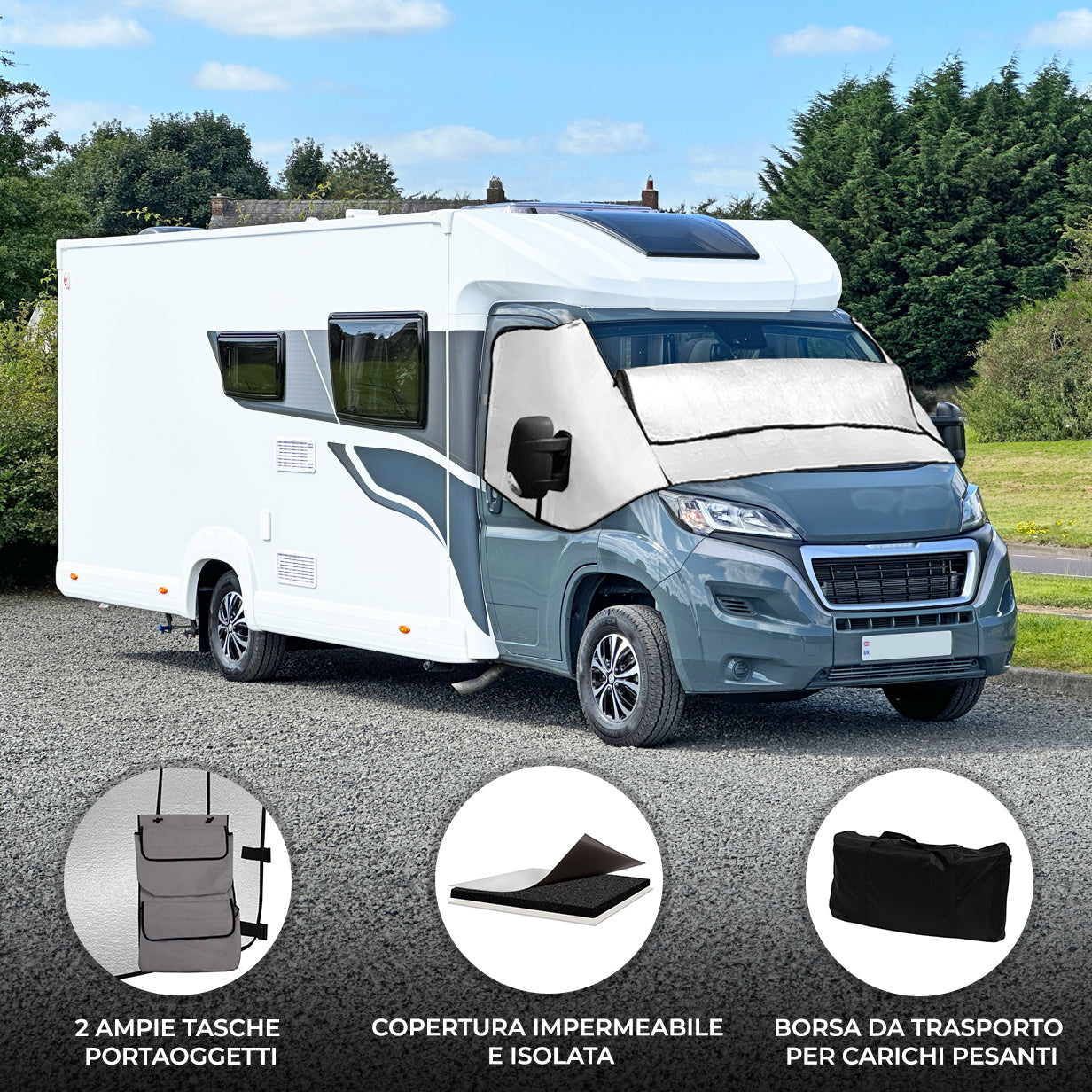 Q-Rax Copertura Parabrezza Camper Termica con Zip e Tasche