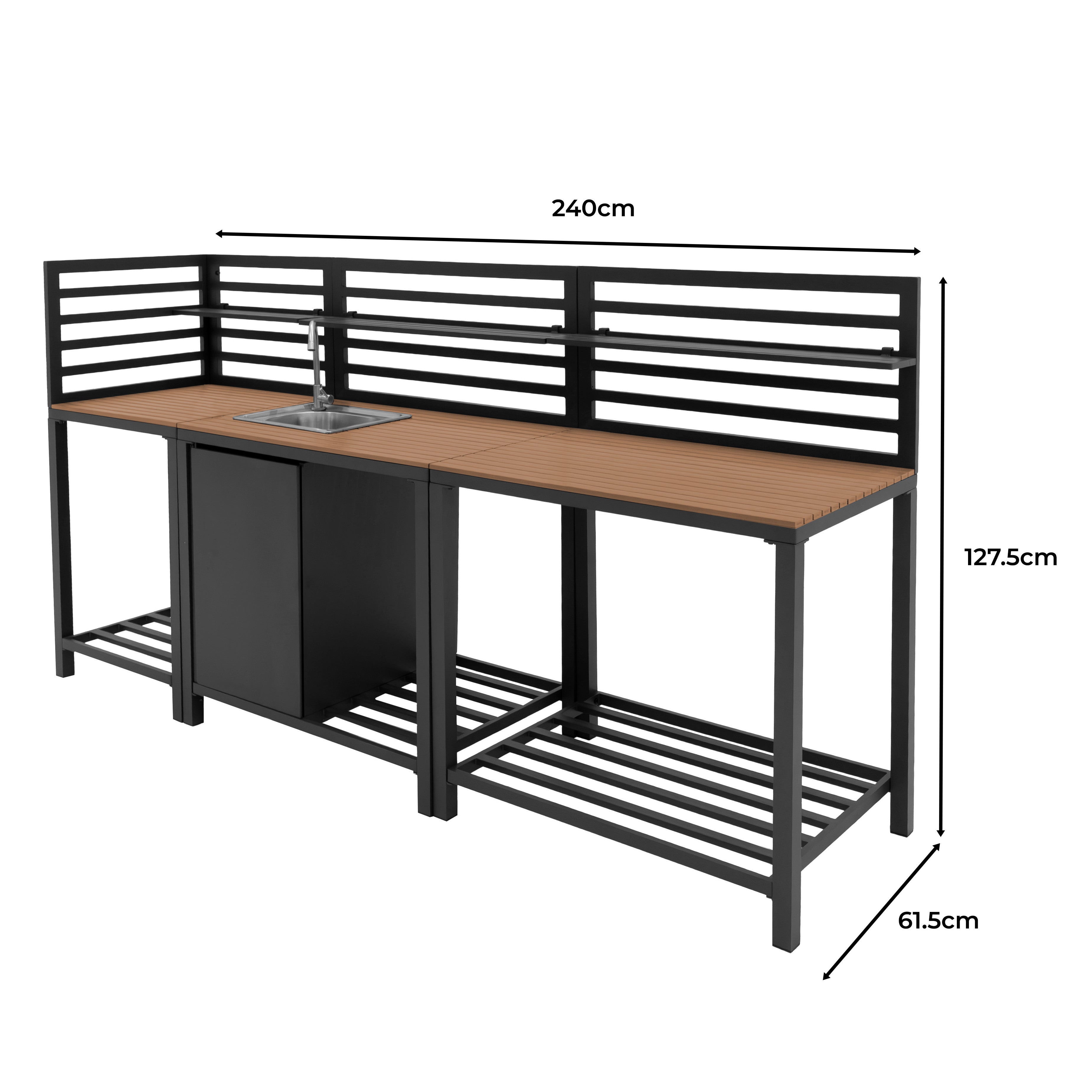 Q-Rax Mobili da Esterno Set Cucina Alluminio Lavello 3 Pezzi