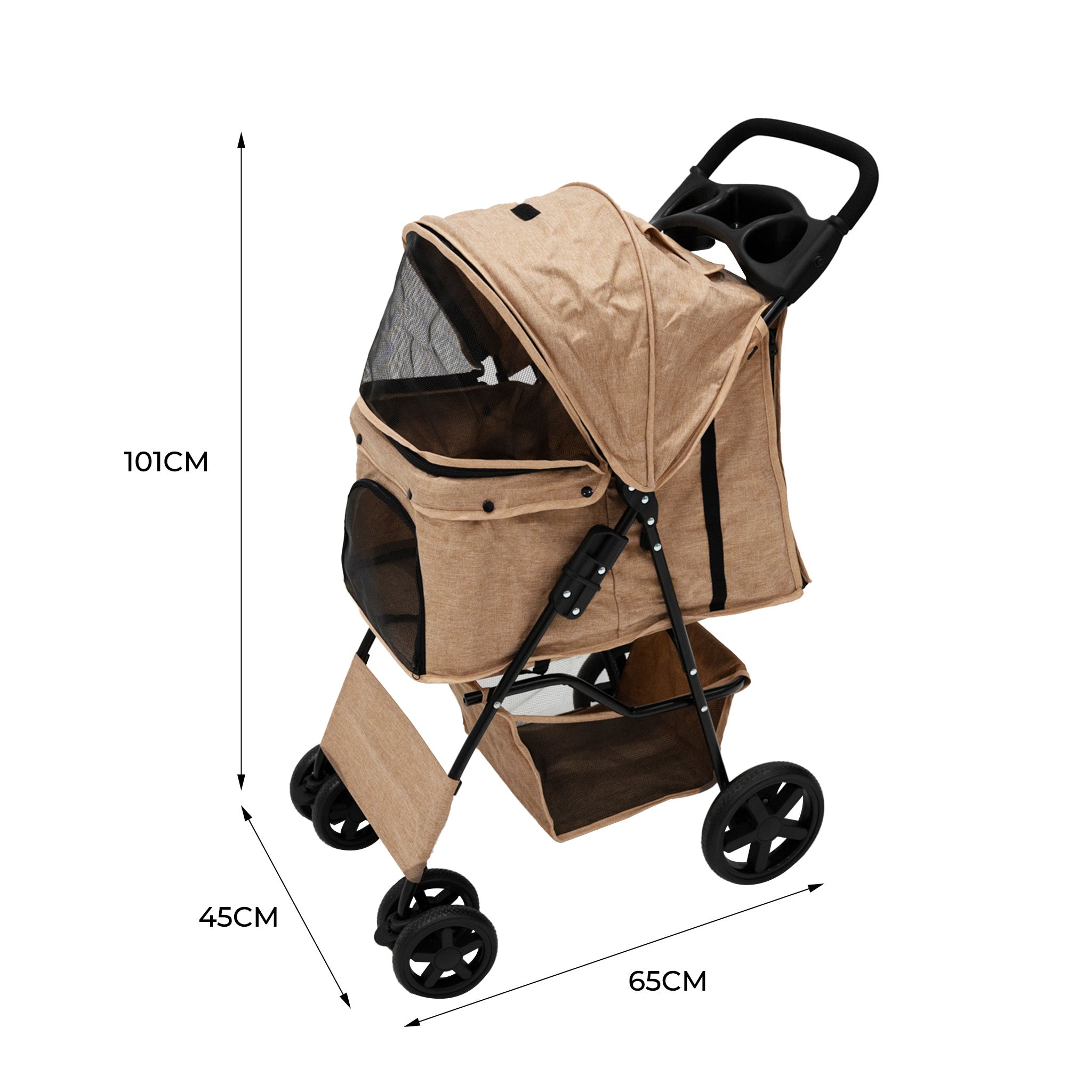 Q-Rax Passeggino per Animali Beige con Antipioggia 15kg